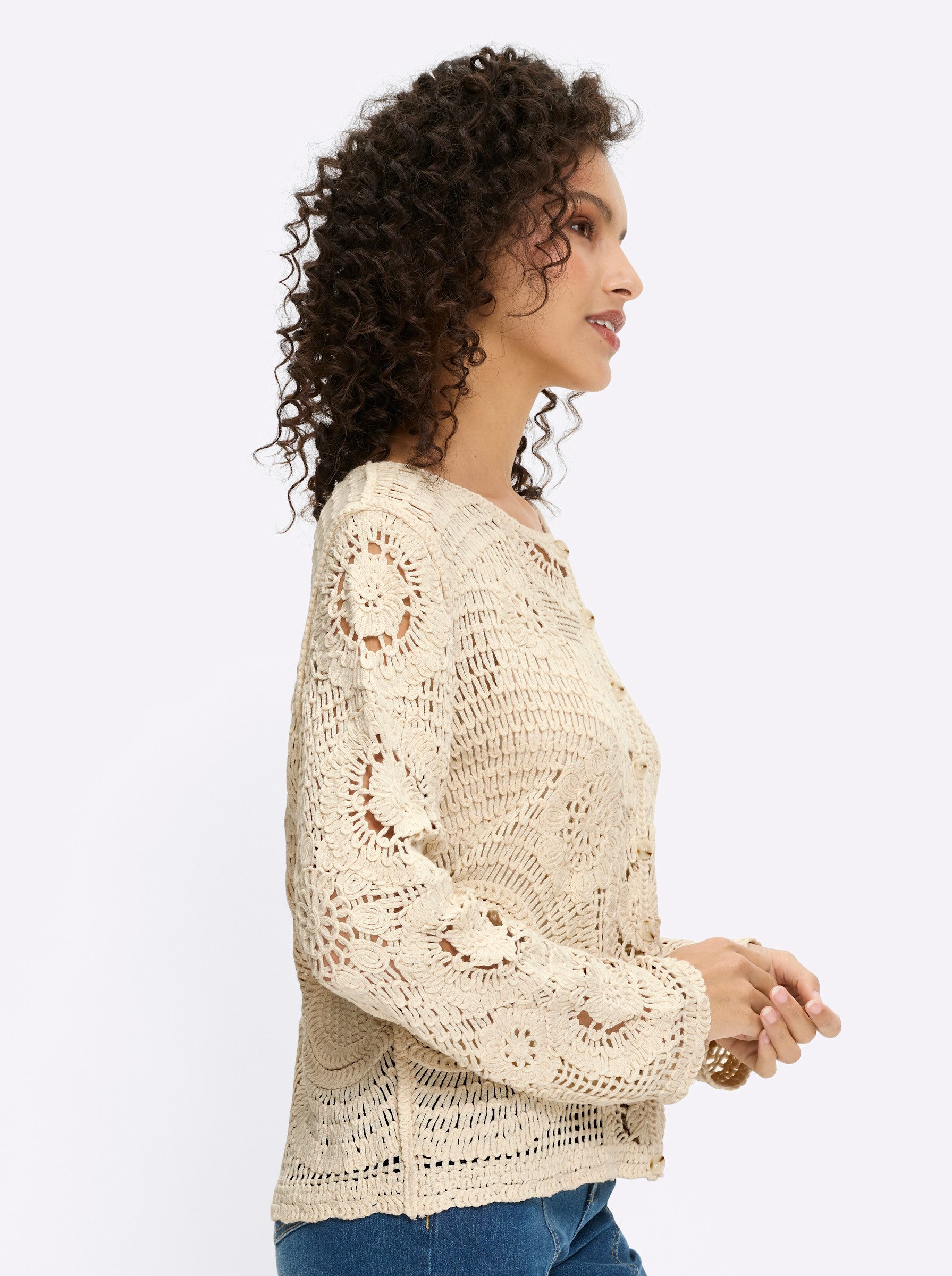 heine Strickjacke Ajour-Strickjacke Langarm Ajourstrick – Bild 5 von 5