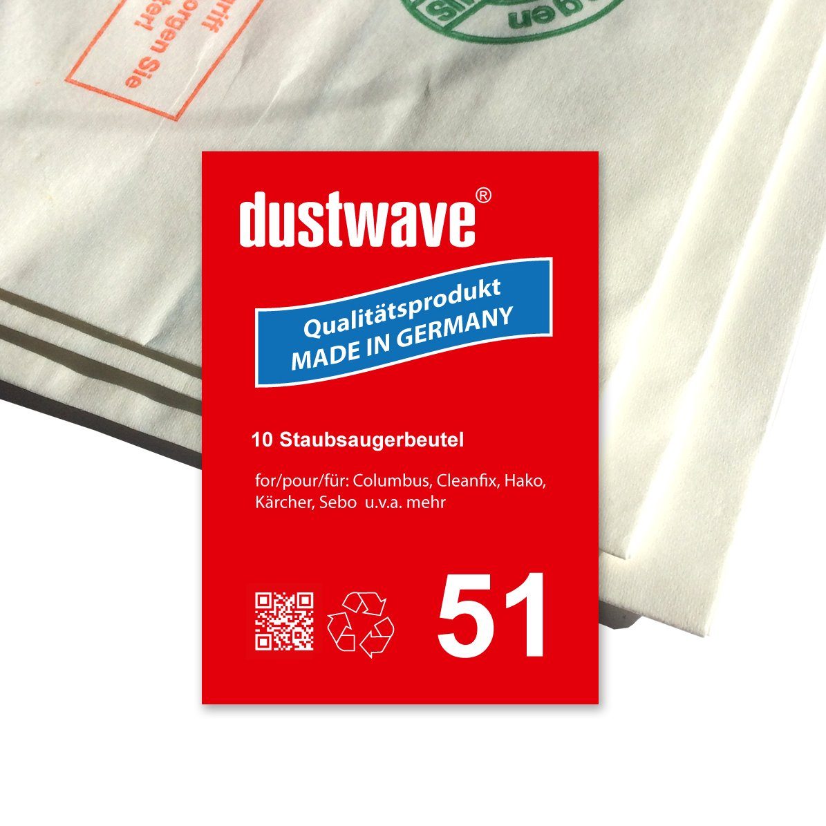 Dustwave Staubsaugerbeutel Sparpack, passend für Columbus 26, 5 St., Sparpack, 5 Staubsaugerbeutel + 1 Hepa-Filter (ca. 15x15cm - zuschneidbar)