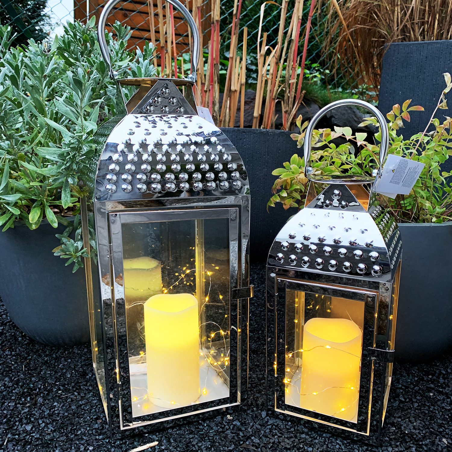 Mojawo Laterne 2er Luxus Laternen Set Edelstahl Silber