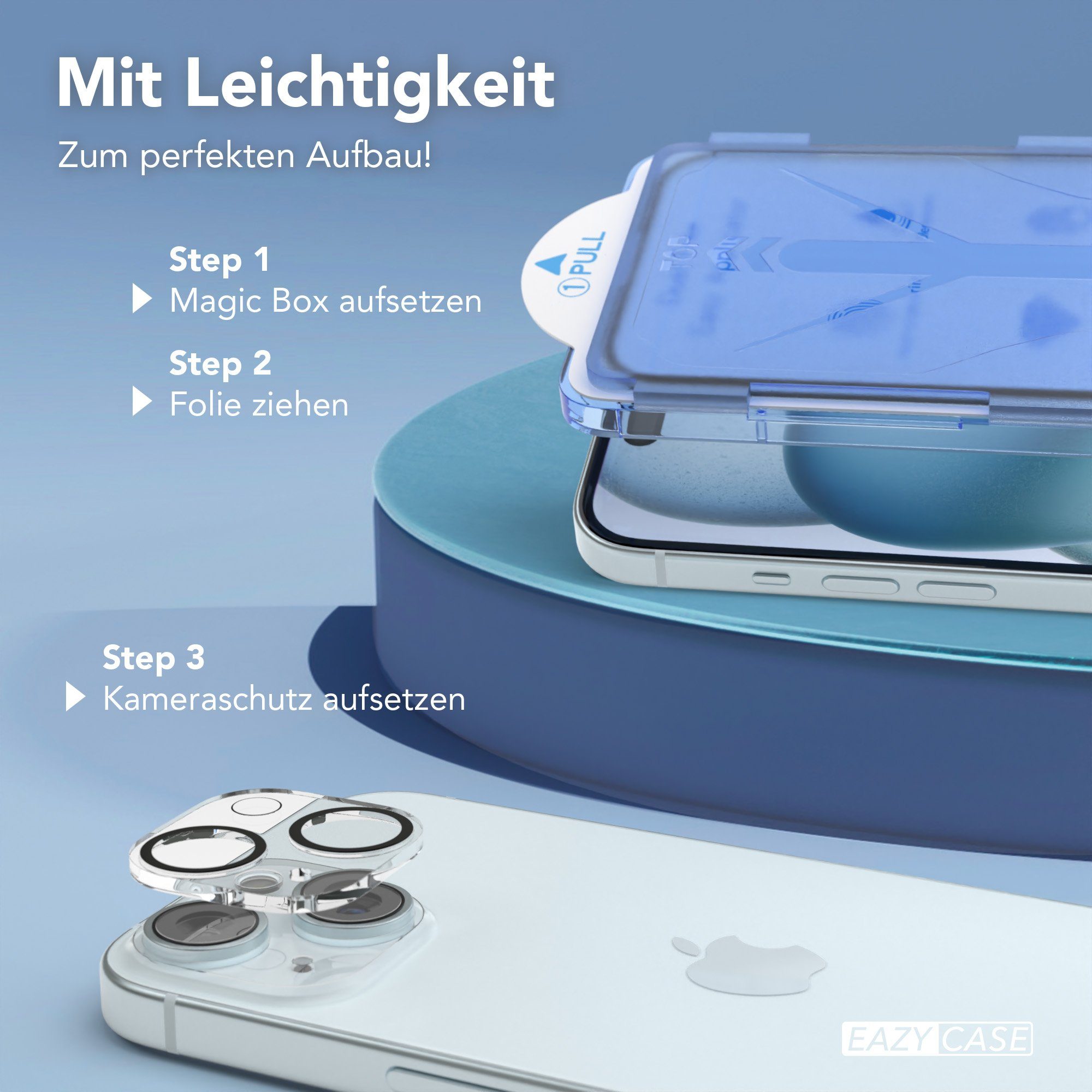 EAZY CASE Displayschutzfolie 2x Displayschutz für iPhone 15 Modell für Apple iPhone 15, 2er Set, Schutzglas iPhone 15, 2er Set Displayfolie Klar, Hartglas 0,7mm