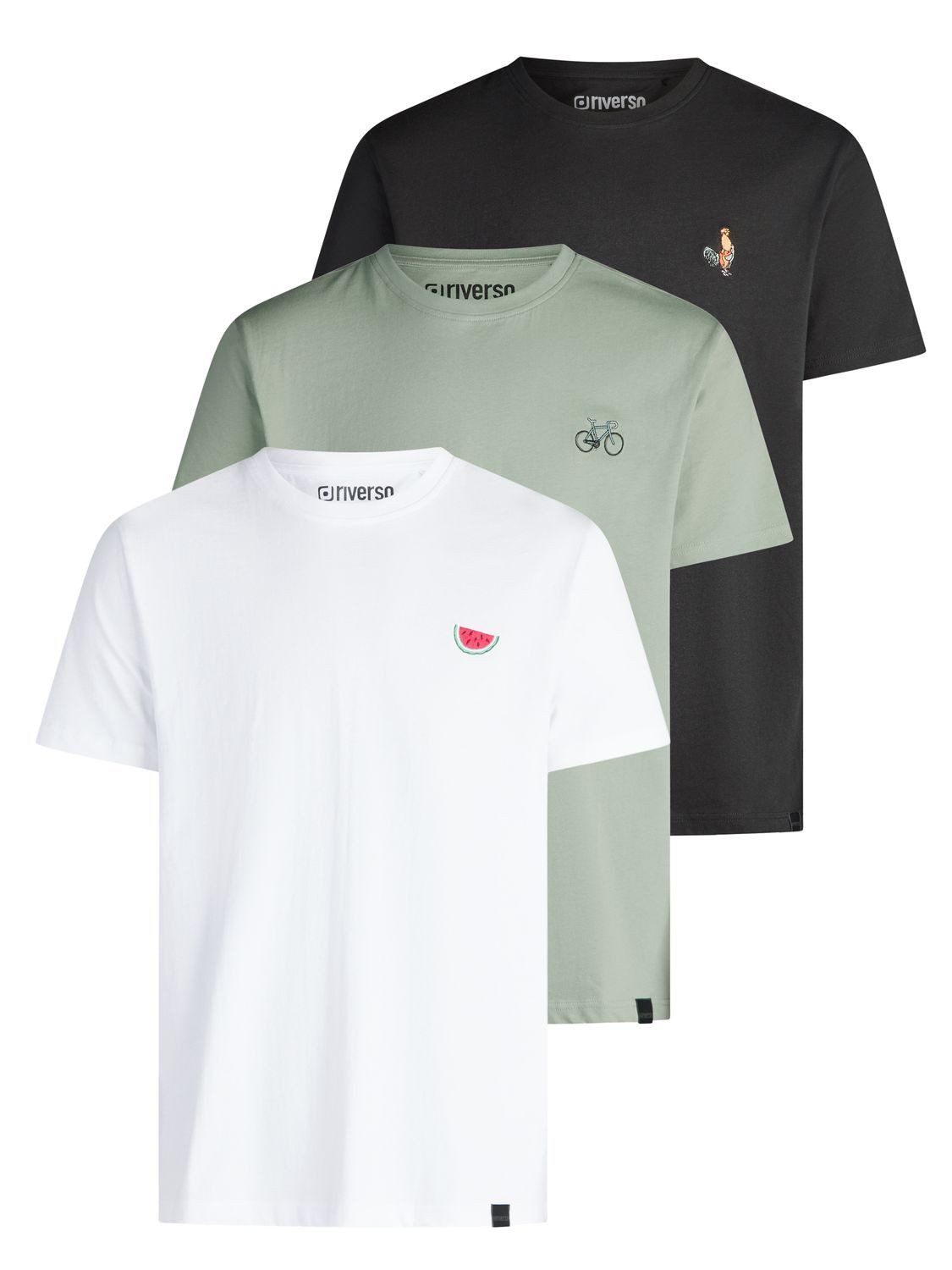 riverso T-Shirt Herren Basic Shirt RIVJay 3er Set Pack Regular Fit (Vorteilspack, 3-tlg) Kurzarm Tee Shirt mit Rundhalsausschnitt aus 100% Baumwolle