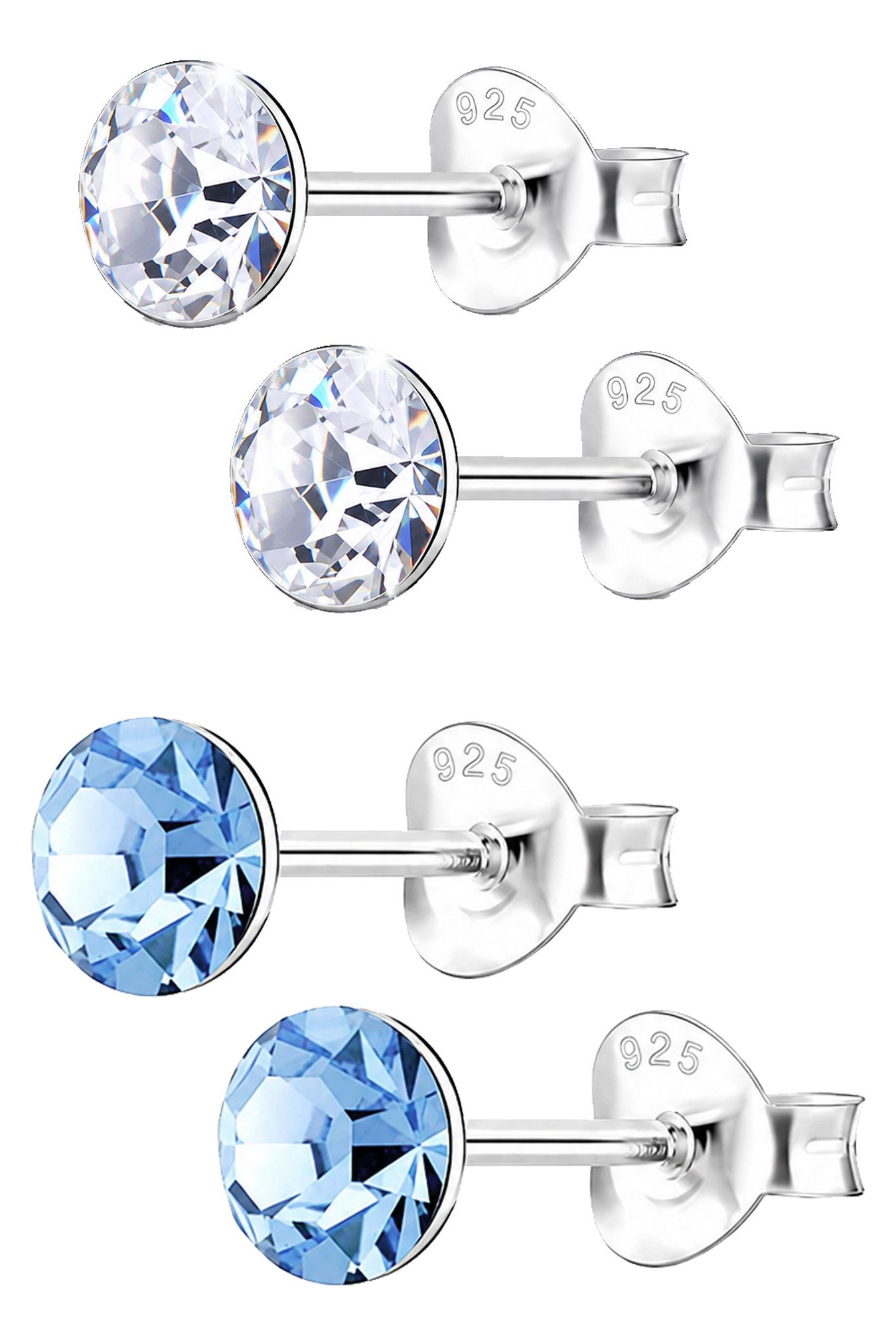 Limana Ohrstecker-Set 2 Paar Basic Zirkonia Ohrringe Mädchen Damen 925 Silber rund 5 mm (inkl. Dose), Geburtstag Weihnachten Muttertag