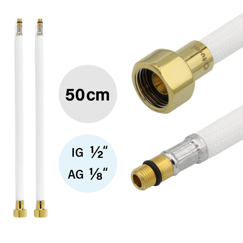 TUCAI Flexschlauch 2x Flexschlauch DN8 IG 1/2"-M10x1 500mm Weiss Gold