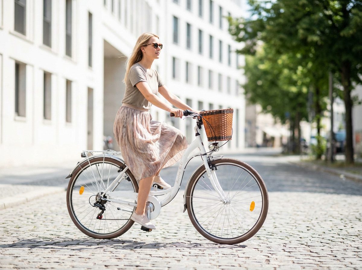 BERLIN BIKE Bella City Bike – 28-inch Women's Bicycle with Dynamo & Basket, Stylish & Practical, 6-Speed ​​Shimano Derailleur Gears, Classic 28-inch Women's Dutch Bike – Elegant Vintage Bicycle