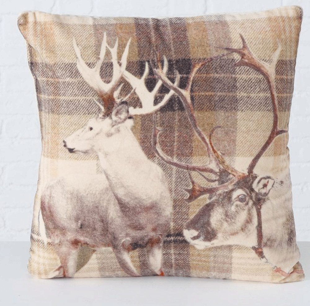 Steinnacher Bärbel Dekokissen Boltze Dekokissen Baldur Beige mit Hirsch 45cm x 45cm