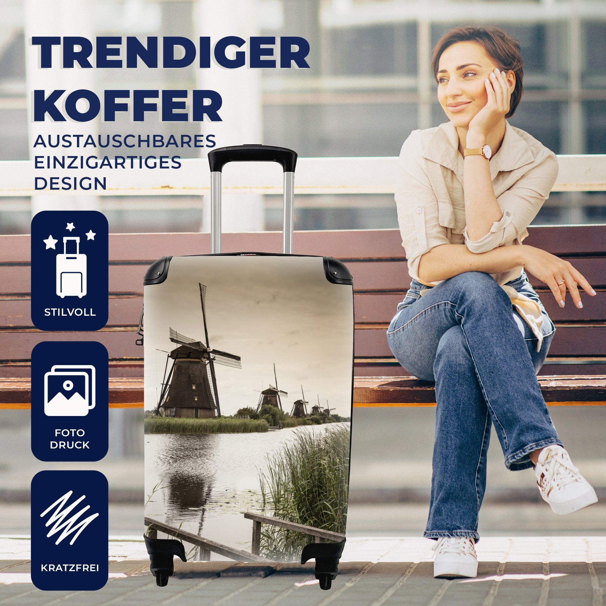 Reisetasche - MuchoWow Reisekoffer Ferien, Handgepäck Handgepäckkoffer Niederlande, mit Trolley, rollen, Rollen, - 4 für Brücke Mühle