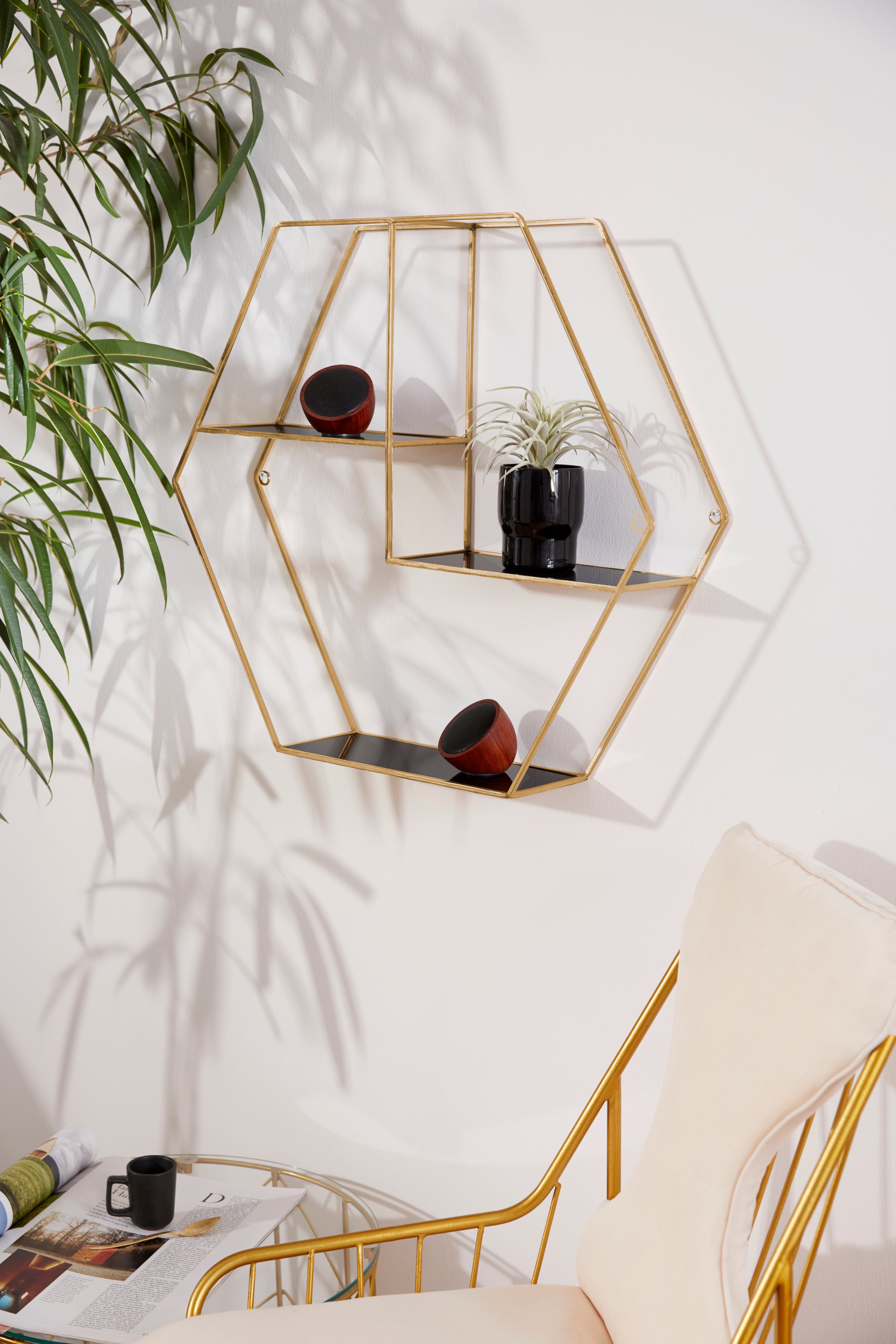 Deko-Wandregal sechseckiges Leonique Design modernem in Hexagon, goldfarben, Element,