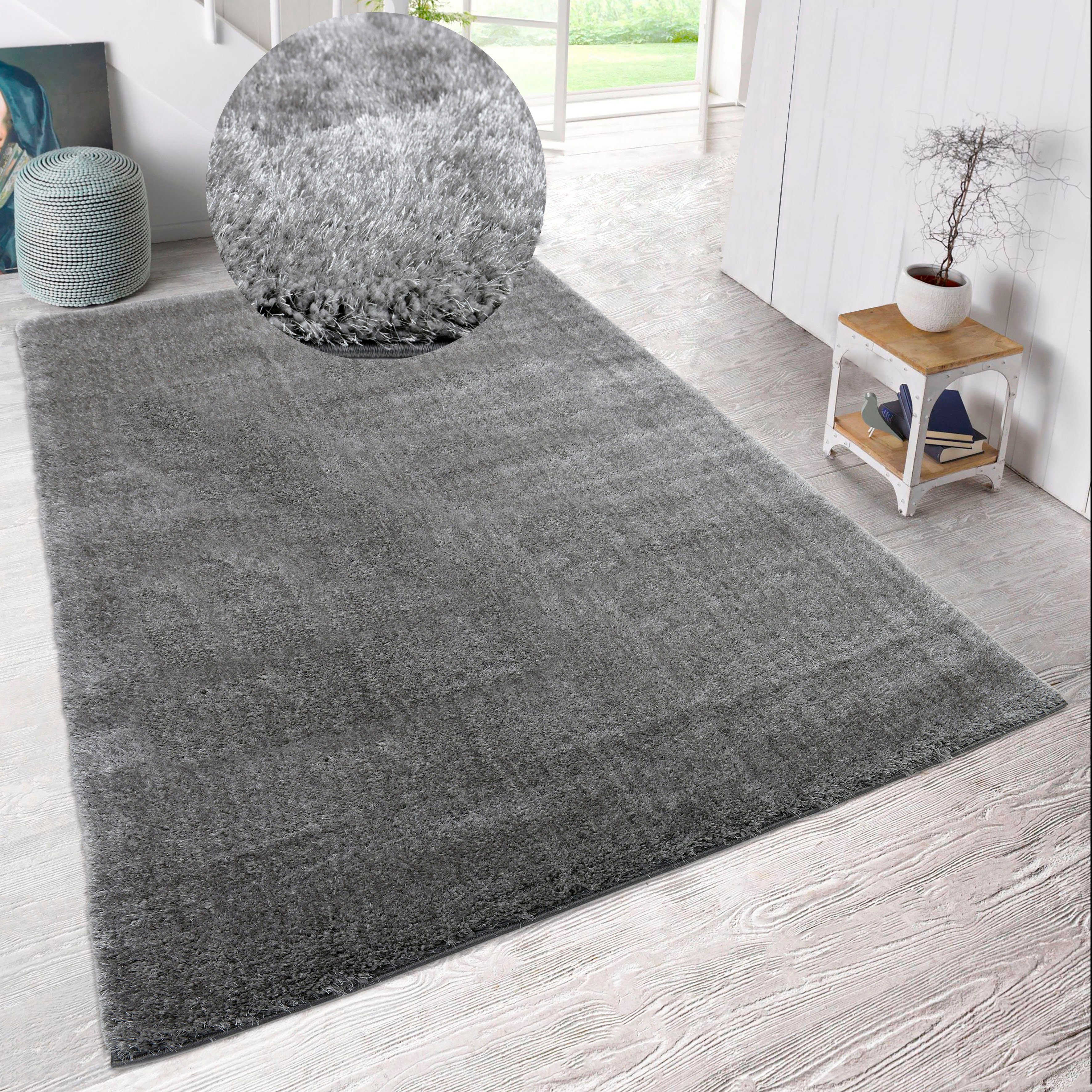 my home Hochflor-Teppich Malin, rechteckig, Höhe: 43 mm, Shaggy in Uni-Farben, einfarbig, leicht glänzend, besonders weich