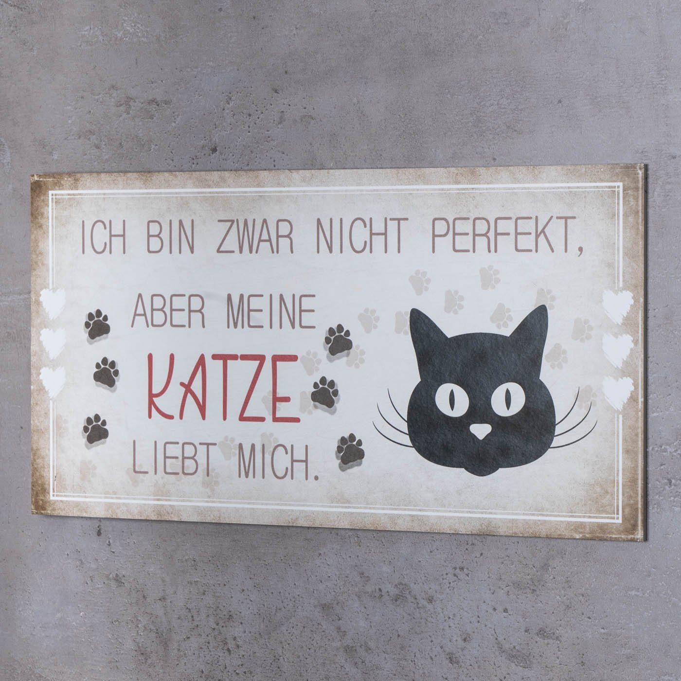 Levandeo® Wandbild, Wandbild 40x20cm Katze Spruch Deko Wandschild Katzenlie günstig online kaufen