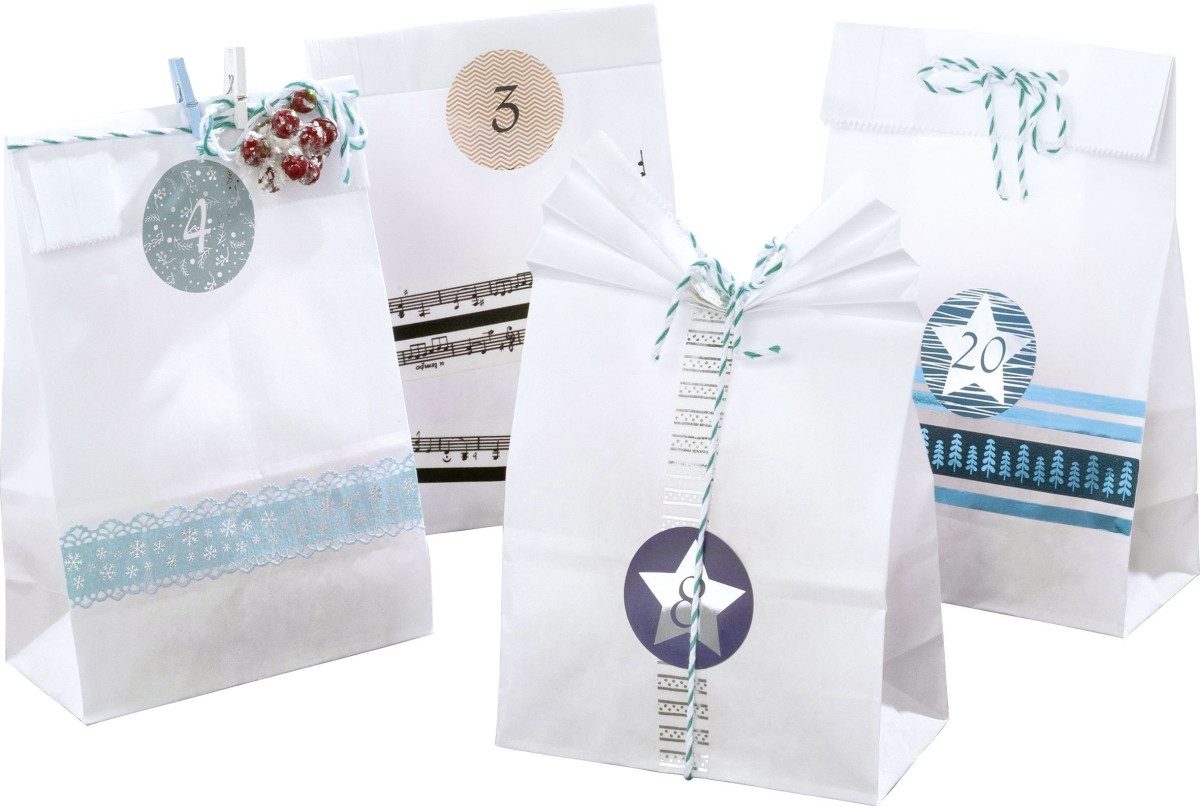 Folia ewige Kalender Adventskalender 'Papiertüten blanko' weiß