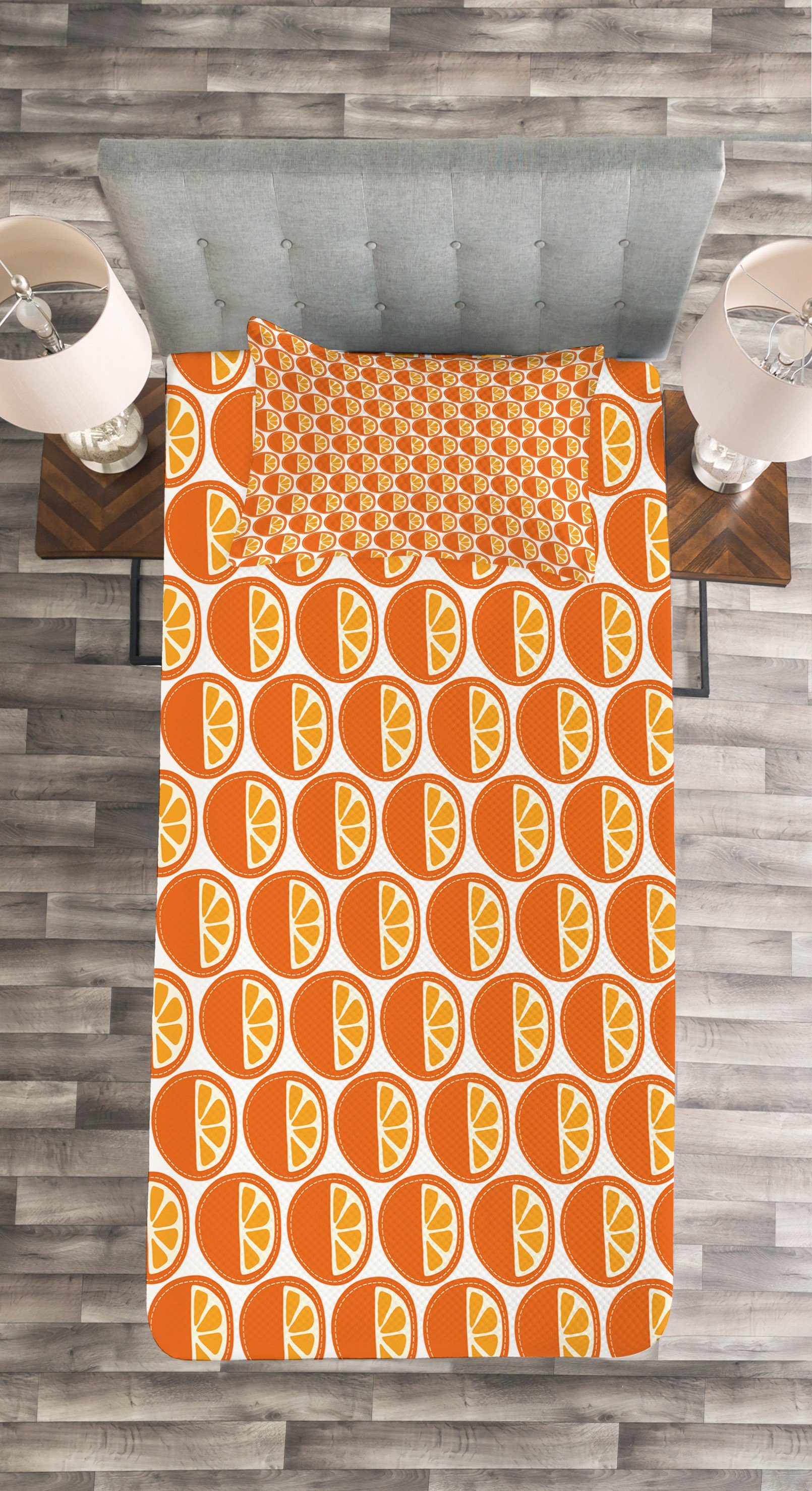 Set Abakuhaus, Cartoon Obst Waschbar, Tagesdecke Kissenbezügen Muster-Kunst orange mit
