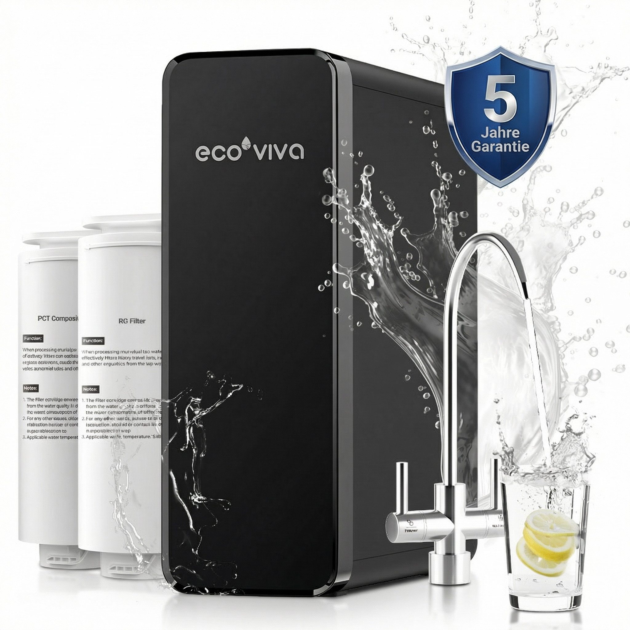 Ecoviva Wasserfilter RO600 Umkehrosmoseanlage Trinkwasser für Küche, Zubehör für Home-Office, 8-Stufen-Filtration osmoseanlage, 600GPD, RO-Membran, 2,5:1 Rein zu Abfluss Verhältnis
