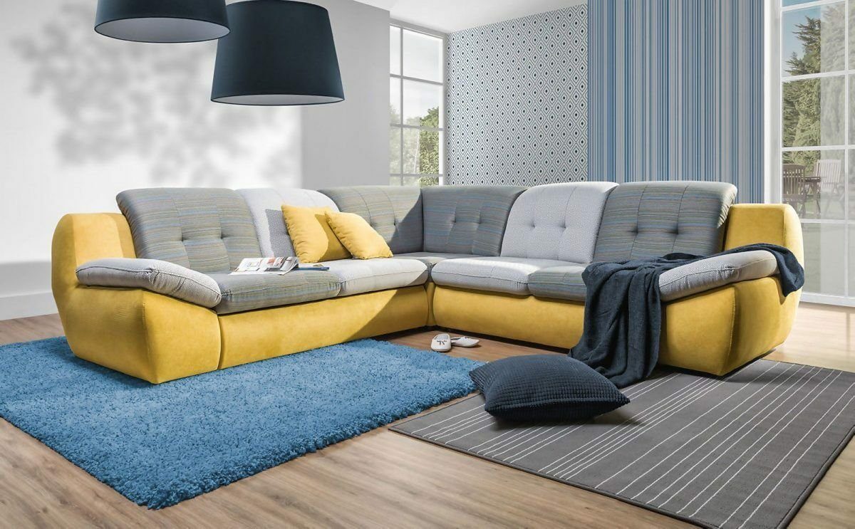 JVmoebel Ecksofa Grau-gelbes Ecksofa Sofa Couch Polster Eck Sitz Wohnlandschaft, Made in Europe | Ecksofas