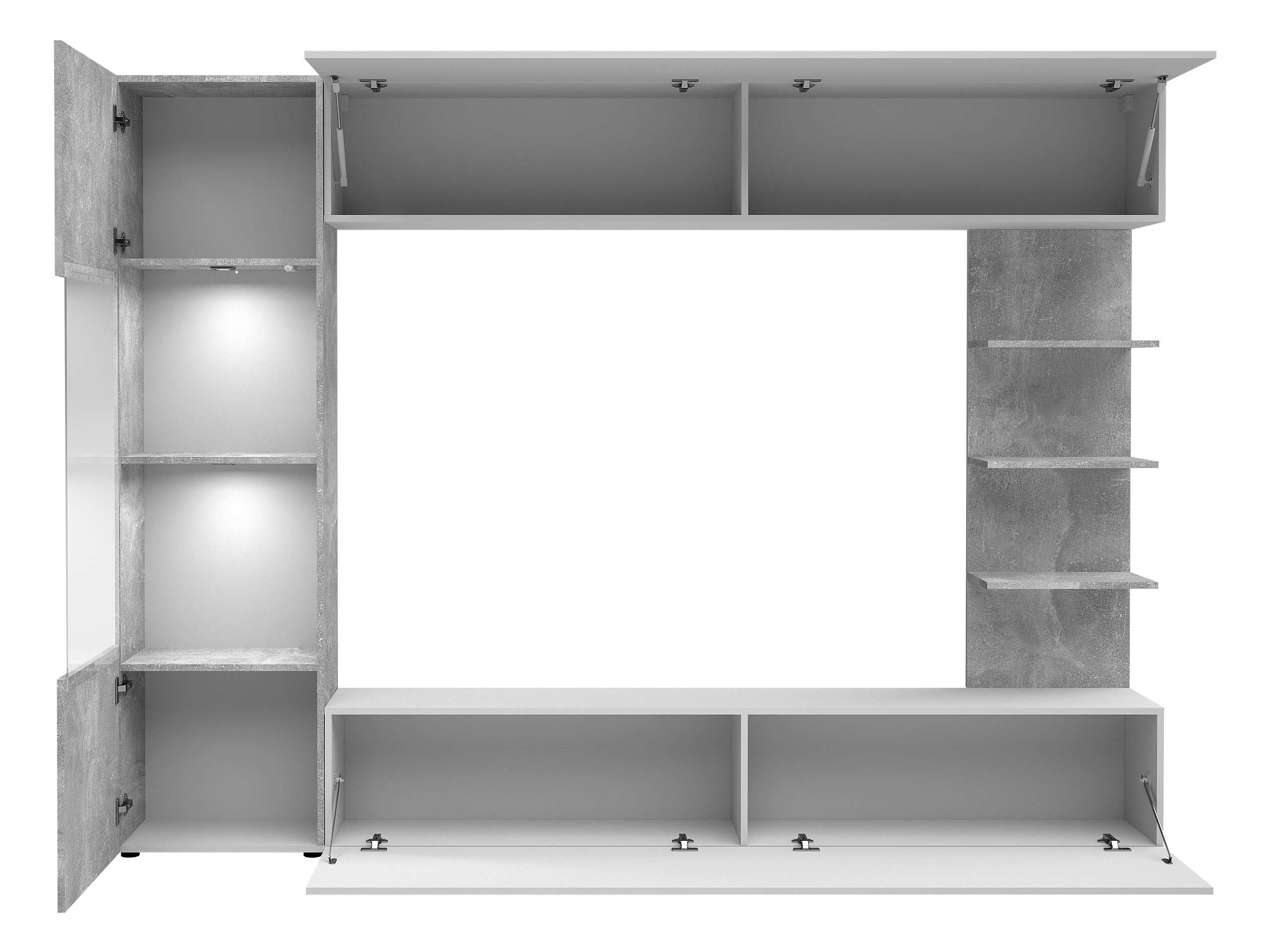 MIRJAN24 Wohnwand Lazando, (Komplett-Set, Hängeschrank, Vitrine, TV-Lowboard, Wandregal), Beleuchtung als Option