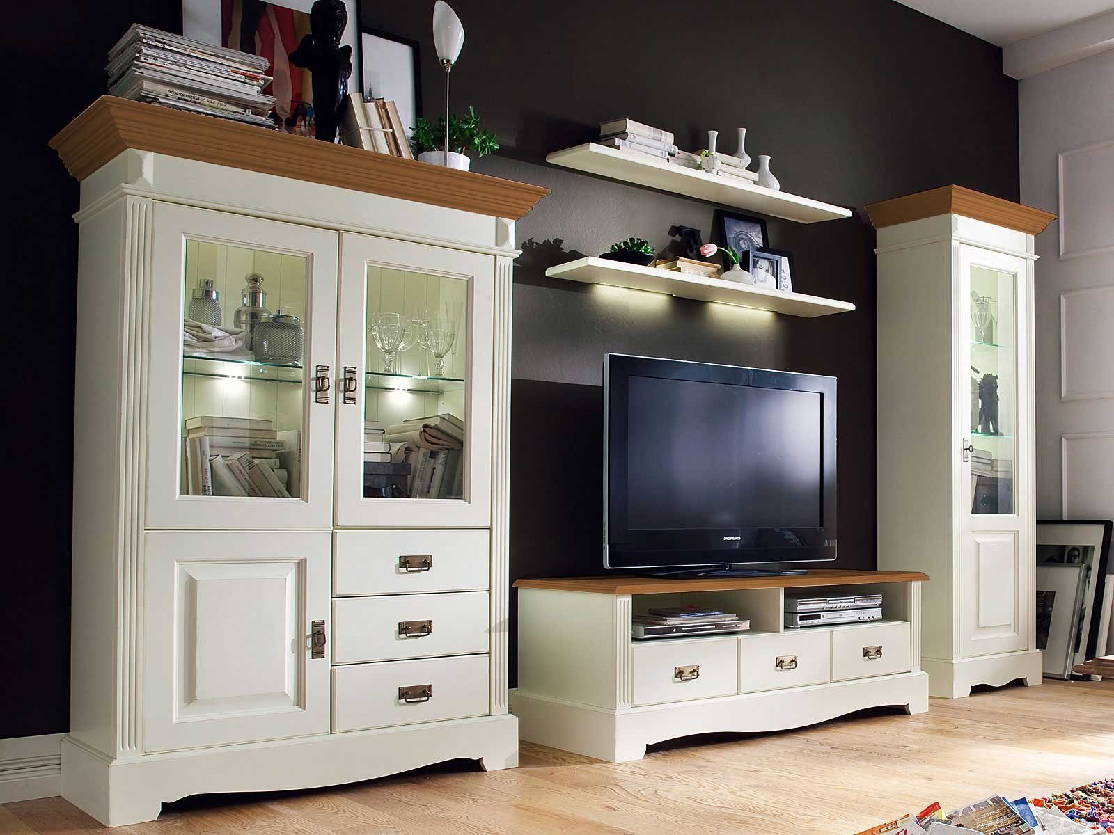 Casamia Wohnwand Wohnwand Wohnzimmer Schrank Set Padua 5-teilig B354xH204xT56cm massiv