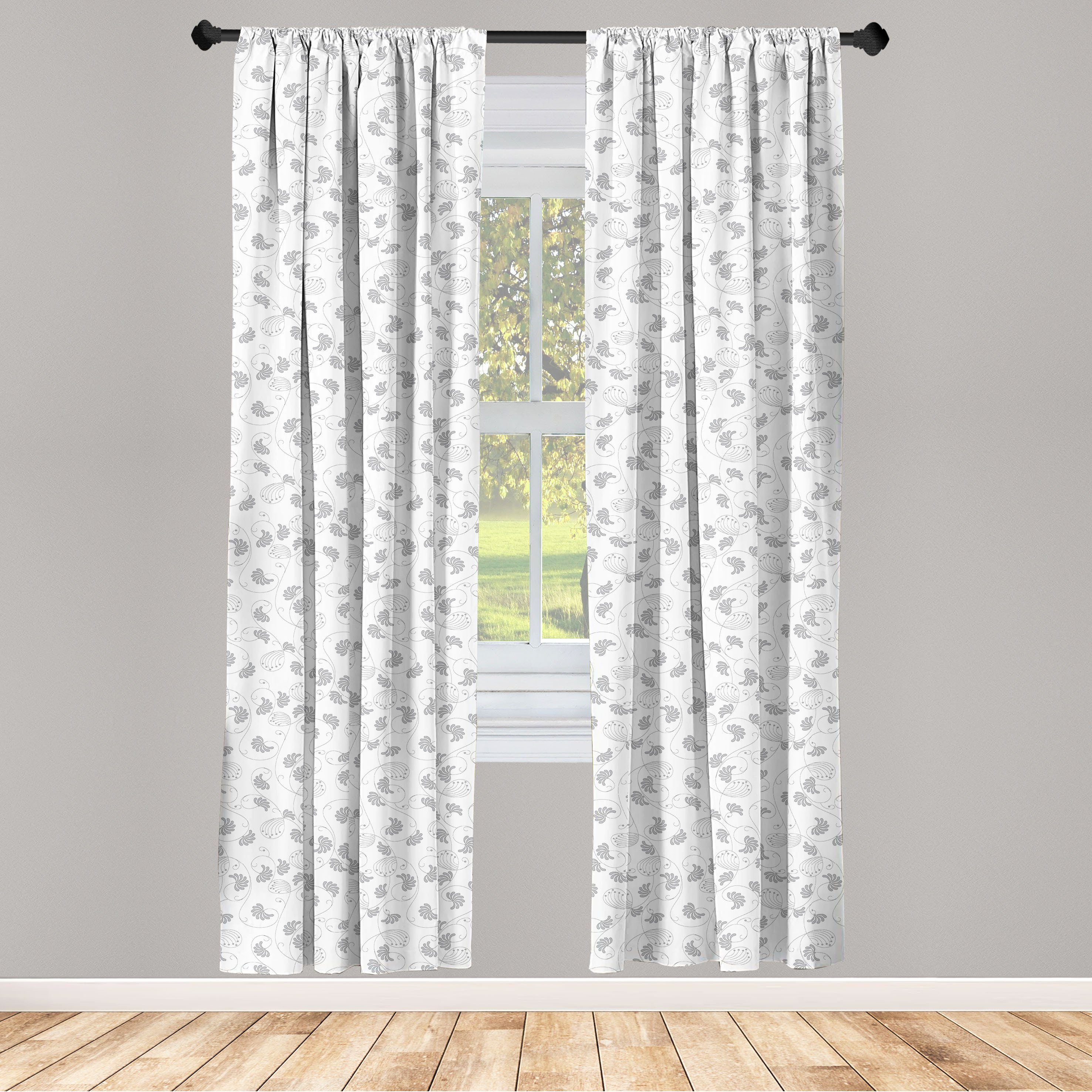 Gardine Vorhang für Wohnzimmer Schlafzimmer Blumen und Grau Microfaser, Dekor, Weiß Klassische Abakuhaus