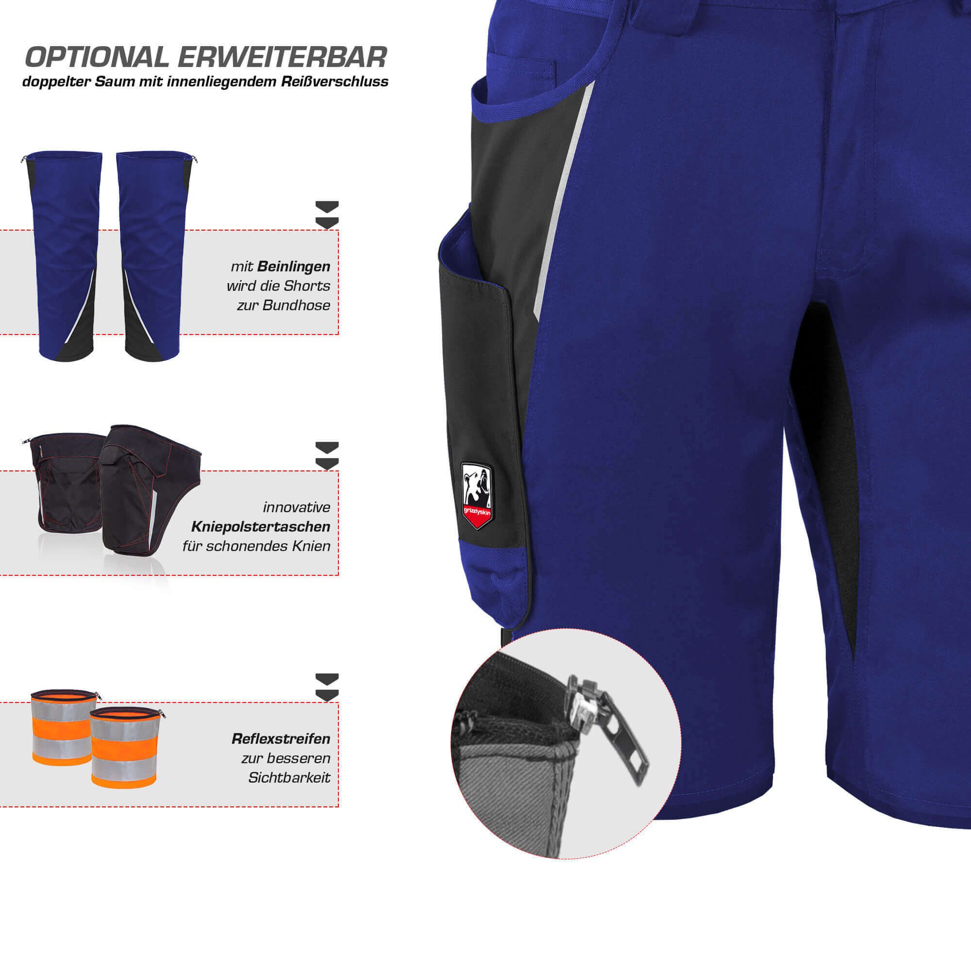 Qualitex Workwear Arbeitsshorts Handwerker-Shorts IRON mit 13 Taschen aus Lyocell, Cordura & Stretch (1-tlg) moderne, kurze Arbeitshose - Strapazierfähig - Funktional-Erweiterbar