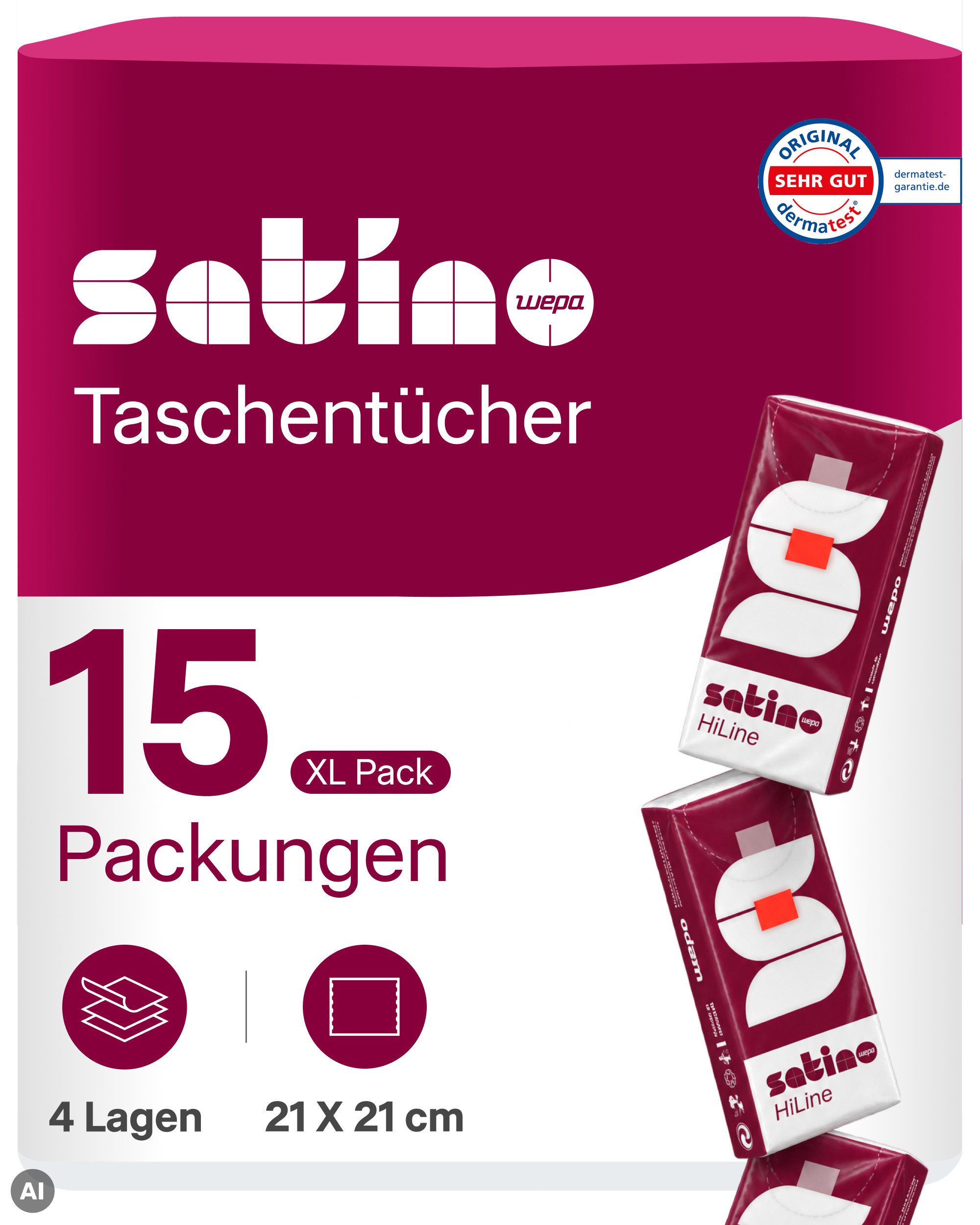 Satino Papiertaschentücher Prestige - 4-lagig - extra weich - dermatest-Siegel "sehr gut" (15-St)