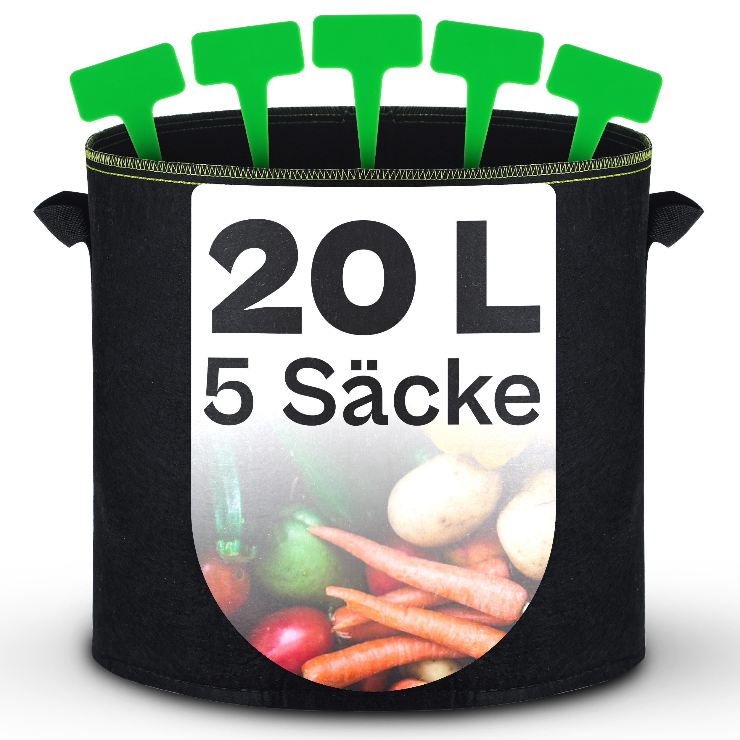 Praknu Pflanzkübel Pflanzsack 5x 20L aus Vliesstoff mit Pflanzenstecker zum günstig online kaufen