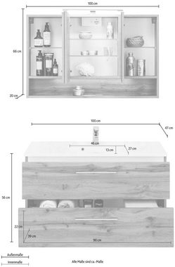 HELD MÖBEL Badmöbel-Set Soria, (2-St), Waschplatz Breite 100 cm, Spiegelschrank