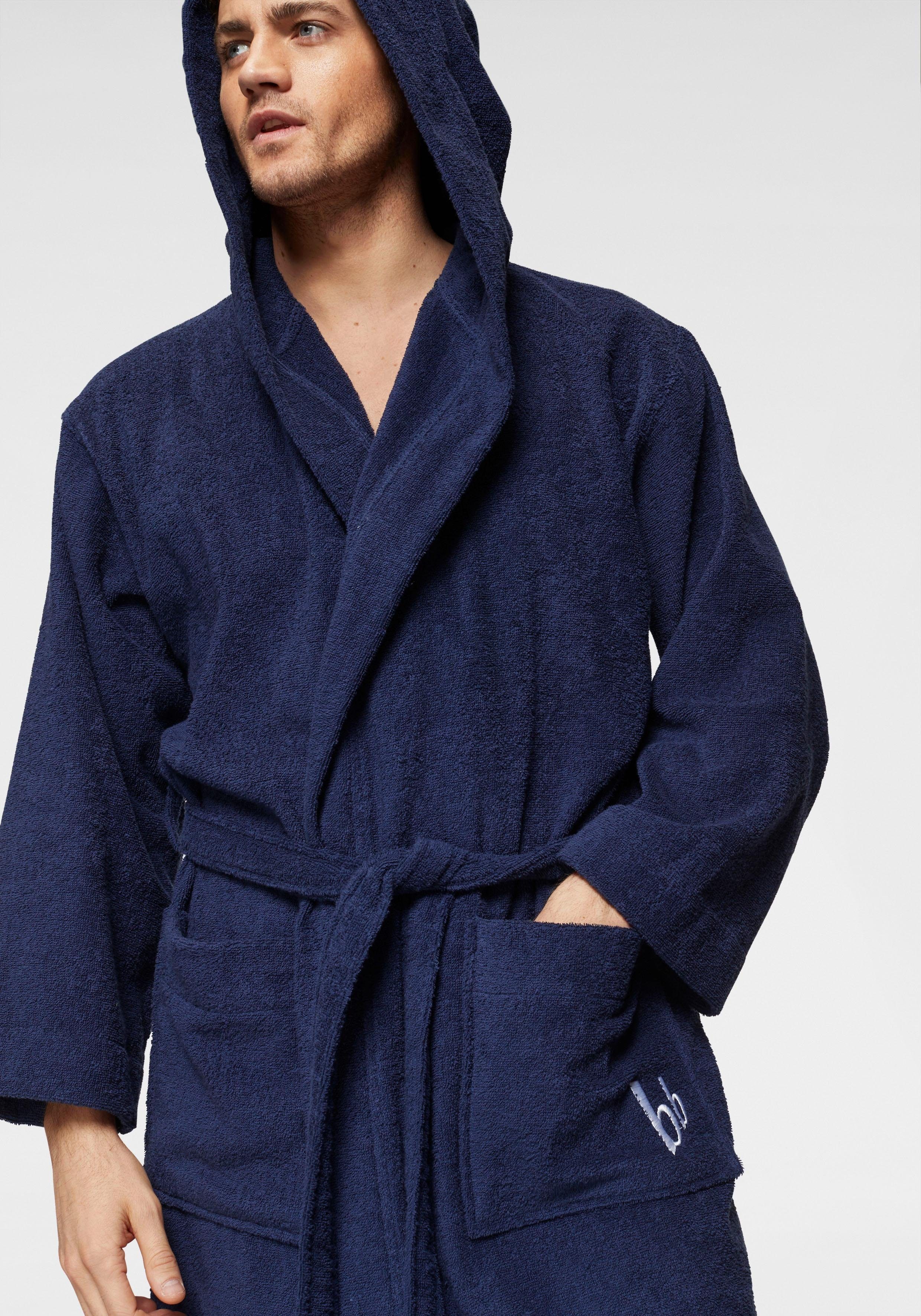 Bruno Banani Unisex-Bademantel Robby, ideal für Sauna & Spa, Standard, Premium und Überlänge, Langform, Walkfrottee, Kapuze, Gürtel, Damen & Herren Bademäntel, Baumwolle, mit Taschen, Sauna, XS-3XL
