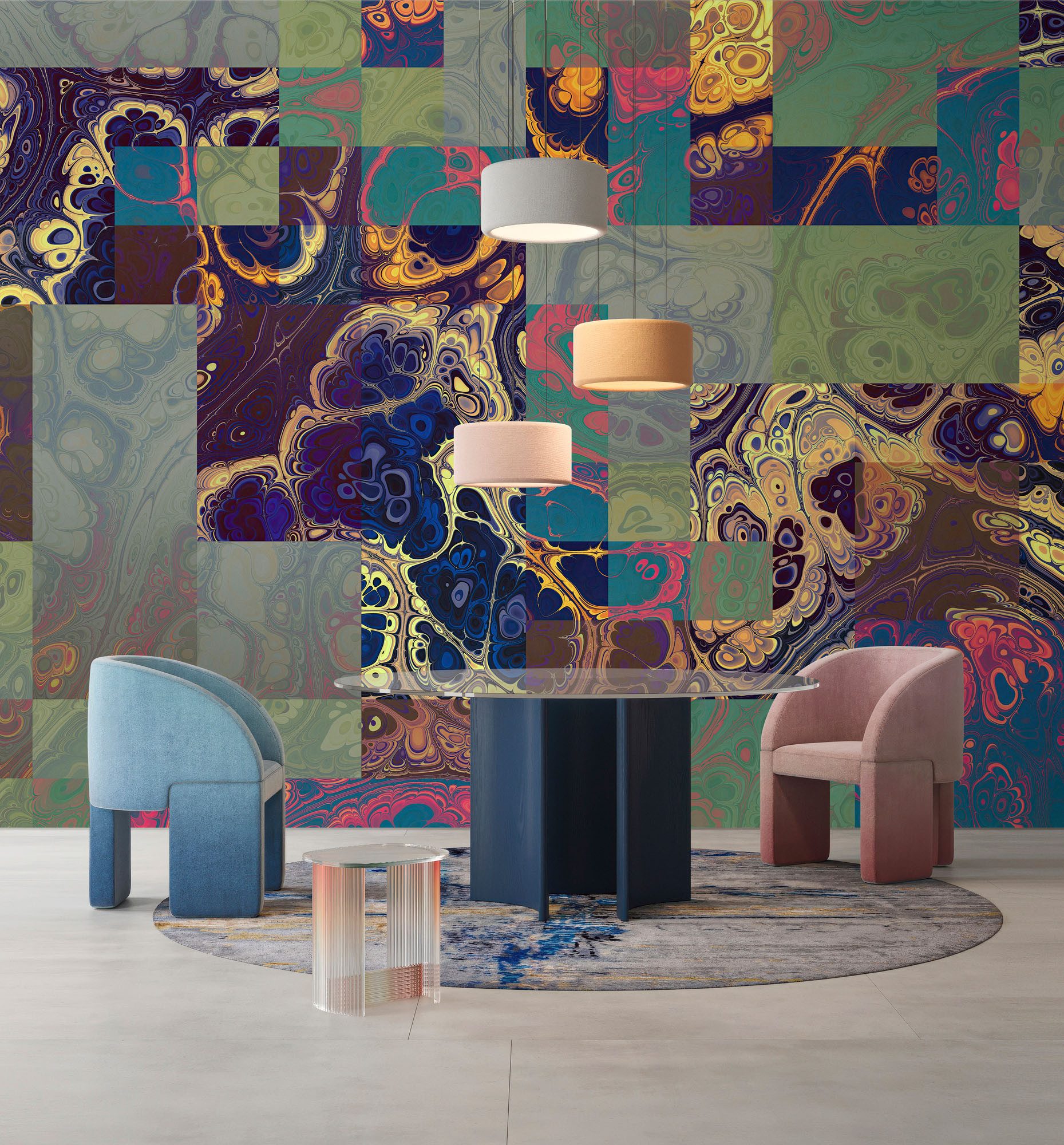 living walls Fototapete Walls by Patel 5 Fototapete Bunte Marmor-Collage, glatt, abstrakt, (5 St), Bunte Marmor-Collage auf 200 g/m² Premium-Vlies