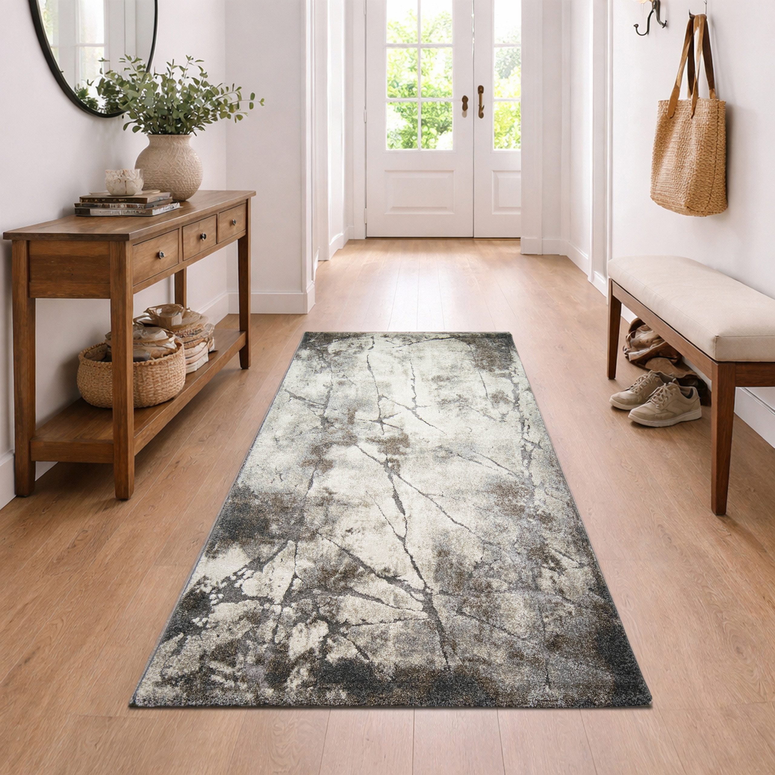 Carpetia Teppich Design Teppich Creme Grau Steinoptik modern elegant Wohnbereich, rechteckig, Höhe: 13 mm