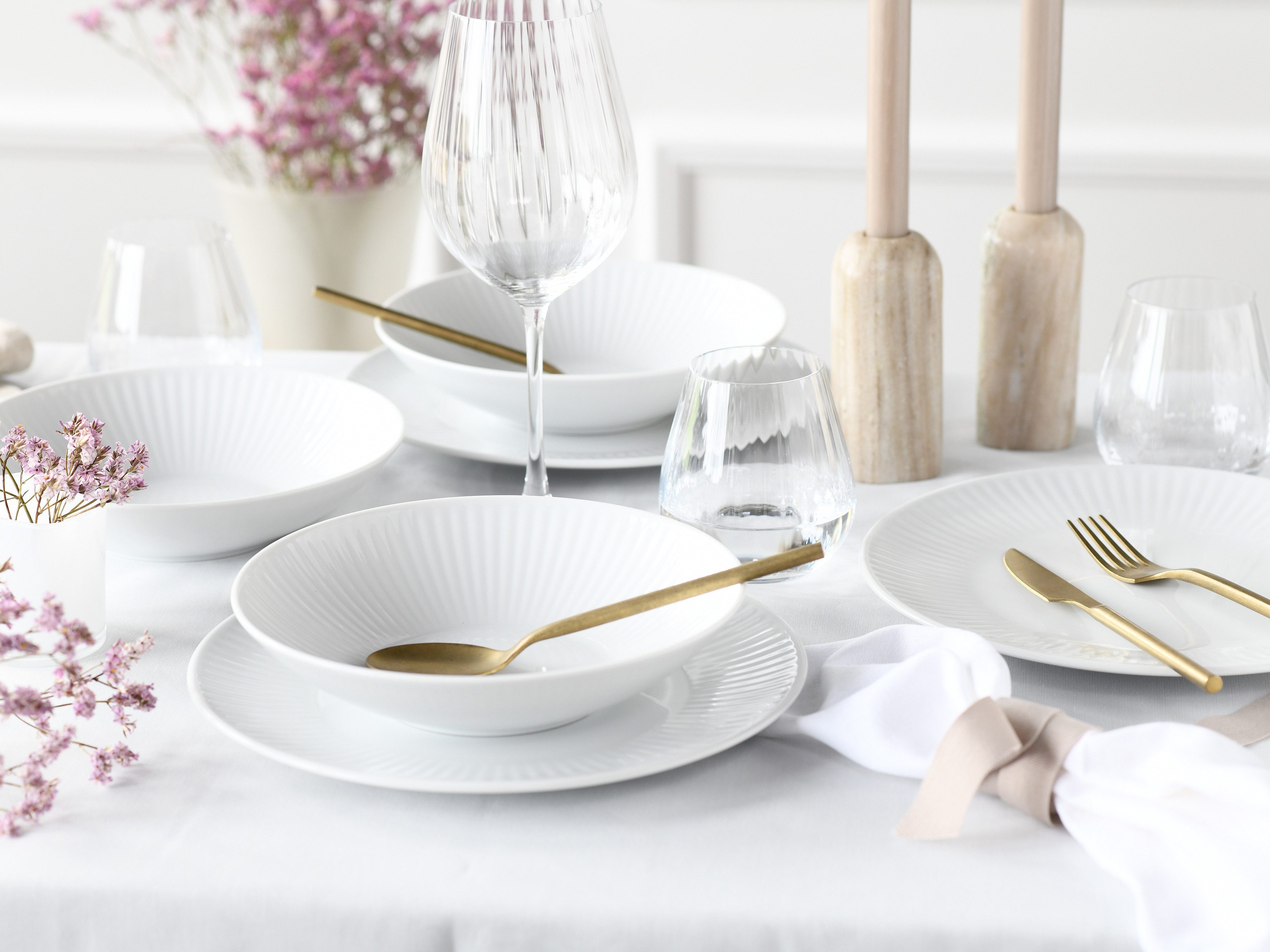CreaTable Tafelservice Valencia Weiß, Tafel-Service 12-tlg (12-tlg), 6 Personen, Porzellan, Teller Set, Elegant, Boho Chic