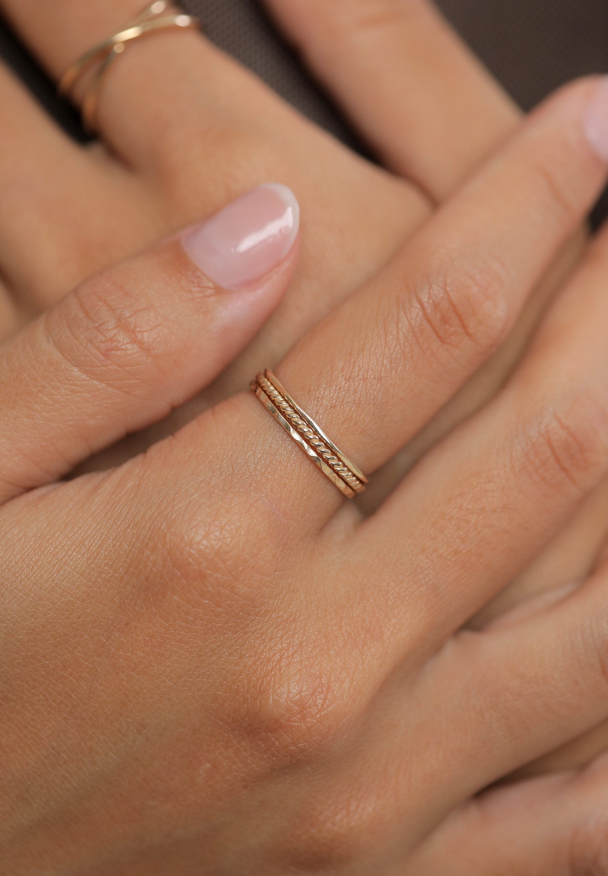 Elli Premium Ring-Set Stapelringe Stacking Bandring 3er Set 375 Gelbgold, Ring Set