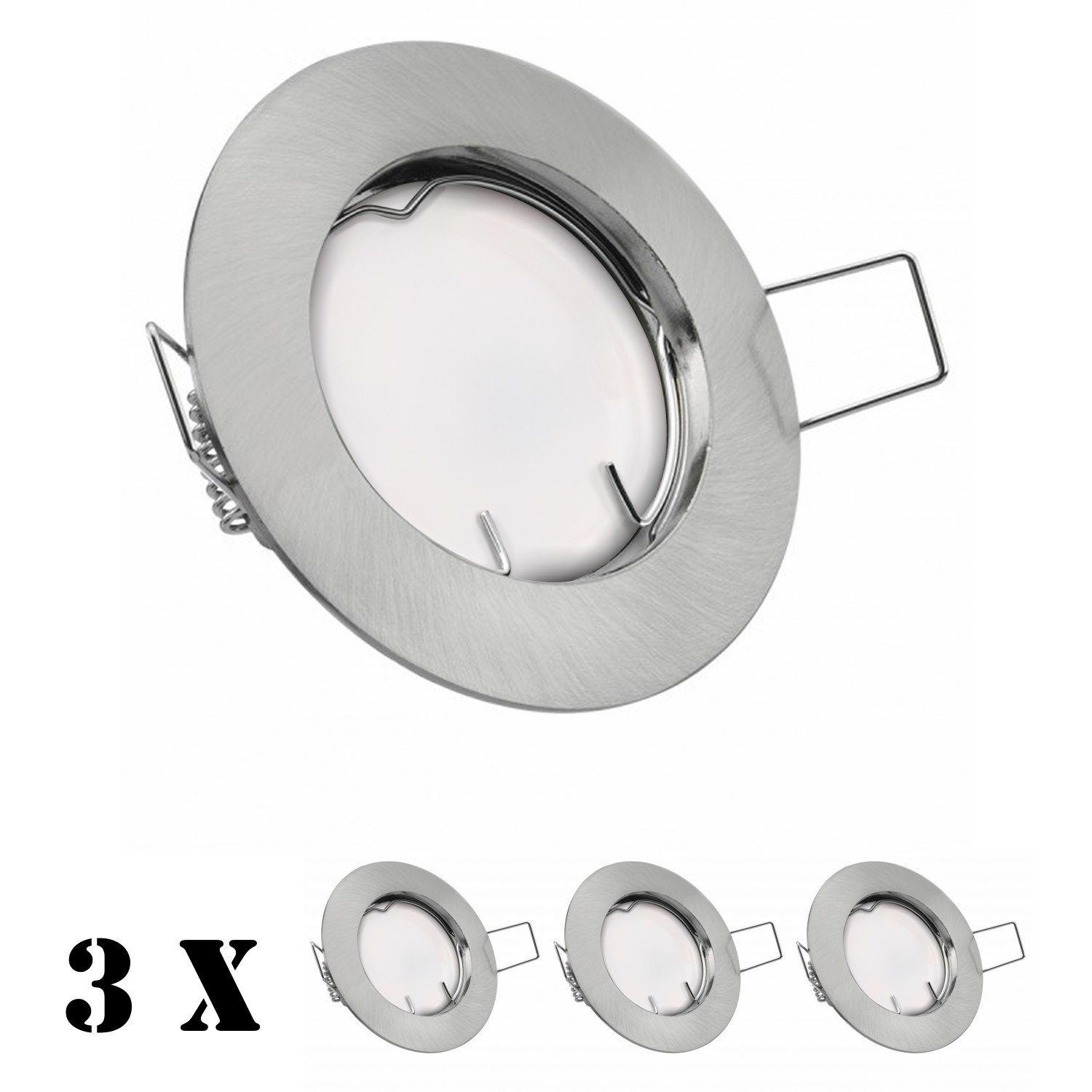 / extra 3er LED silber edelstahl Einbaustrahler LED in Einbaustrahler gebürstet Set LEDANDO flach