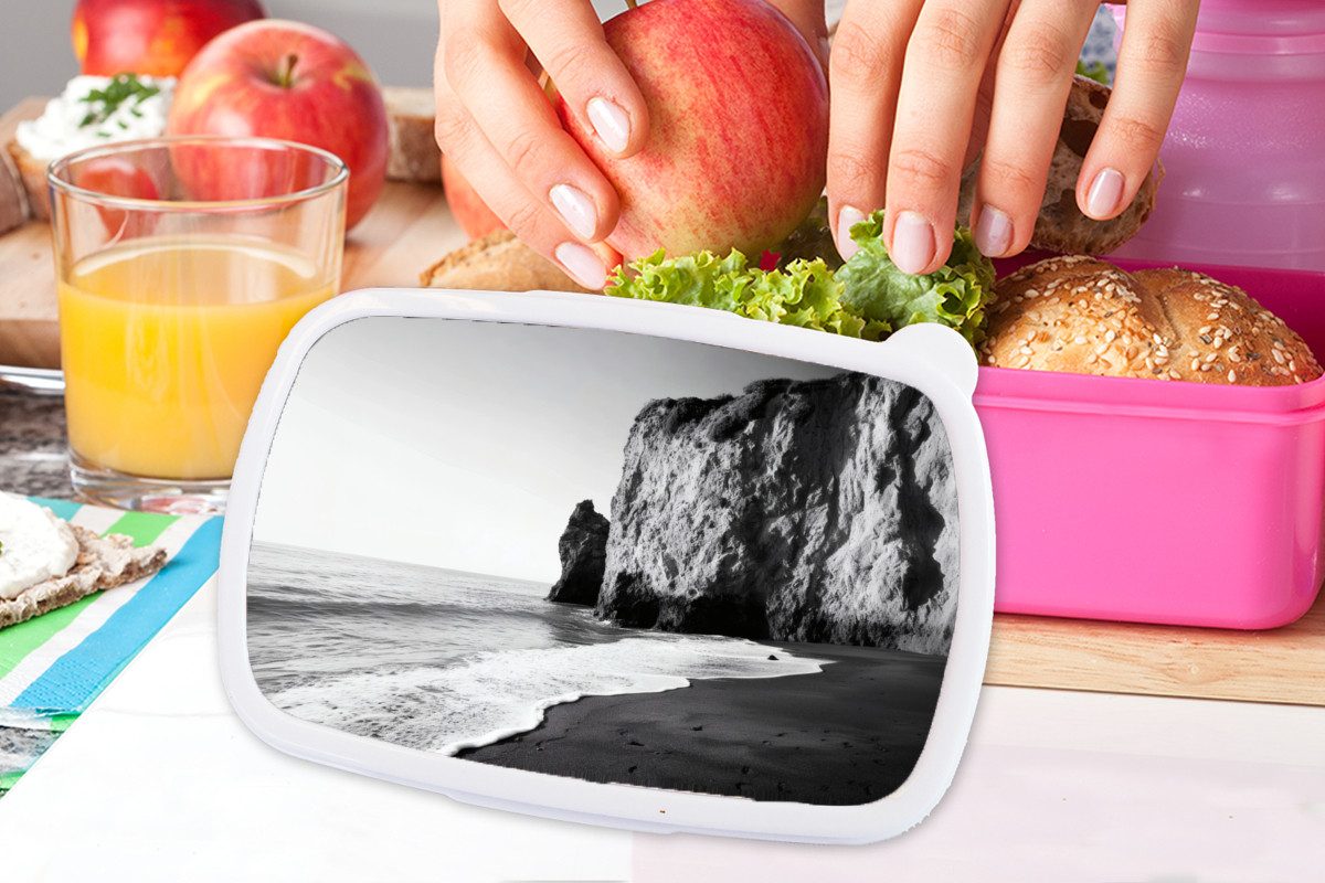 MuchoWow Lunchbox Strand - Klippe - Wellen - Fußstapfen, Kunststoff, (2-tlg), Brotdosen, Lunch Box, Brotbox für Kinder und Erwachsene