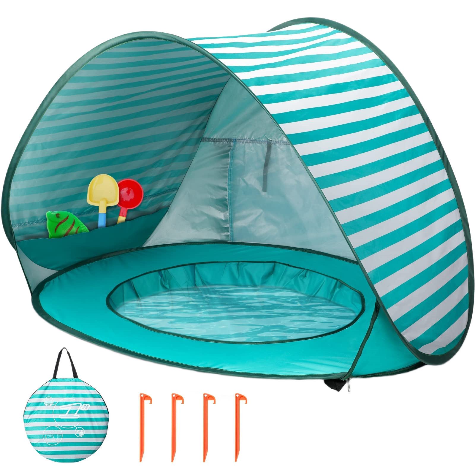 FOUORTUNATE-BEE Strandmuschel Pop Up Strandzelt mit Mini Pool UV Sonnenschutz für Kleinkinder, Ideal für Strand Garten Picknick Camping Reisen und Sommertage