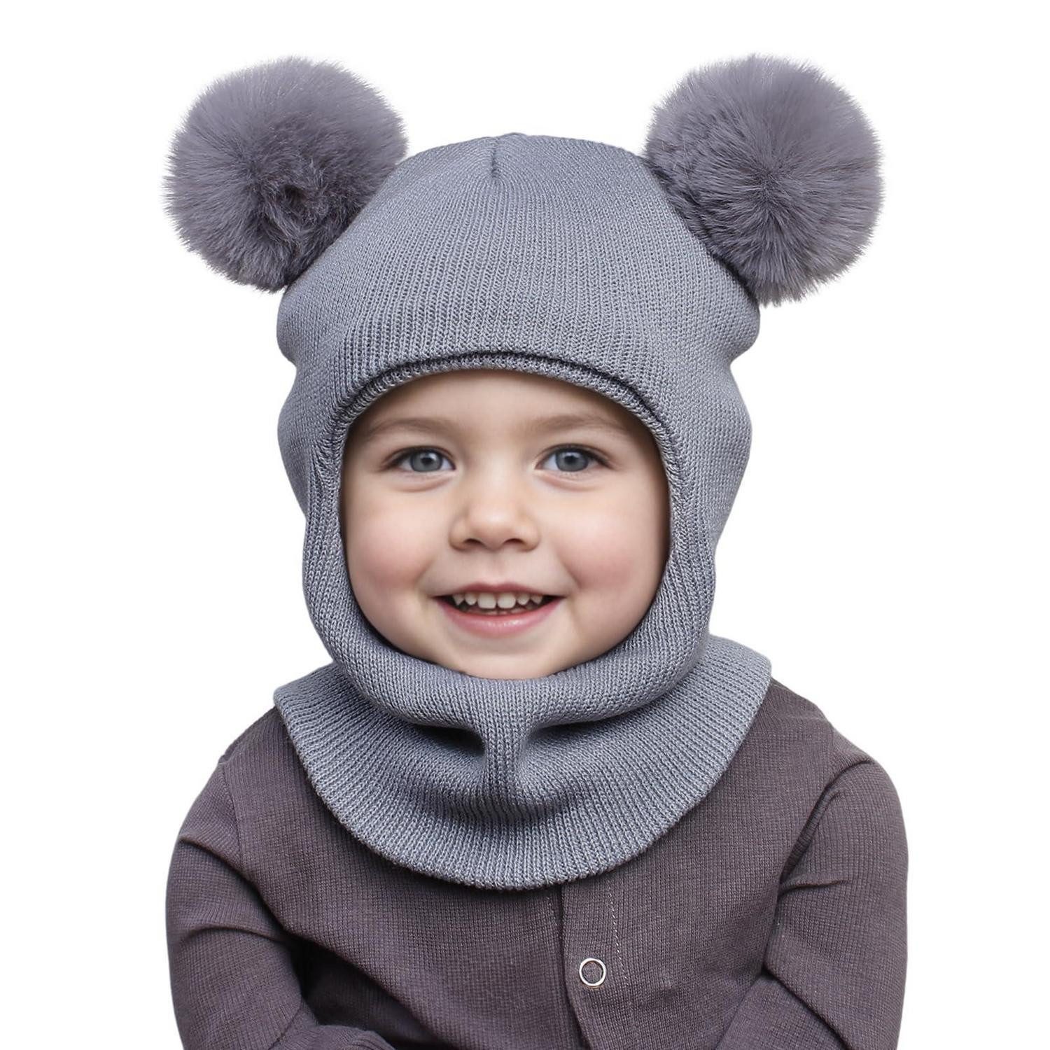 LuxusKollektion Sturmhaube Wintermütze Baby Kinder Sturmhaube Thermo Winddicht Kapuze Hellgrau