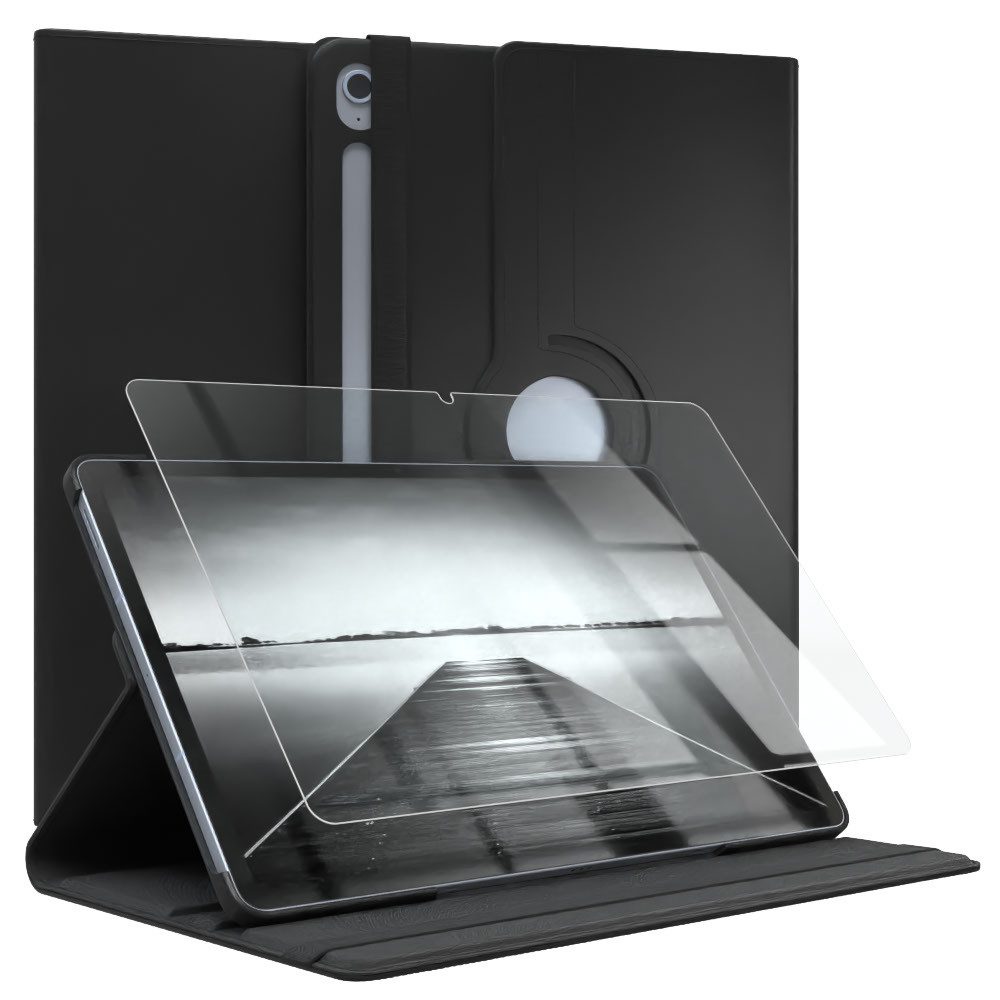 EAZY CASE Tablet-Hülle Rotationcase für Galaxy Tab S10 FE Plus mit Glas 13,1 Zoll, Hülle 360° drehbar mit Standfunktion Etui Anti-Kratz Display Schwarz