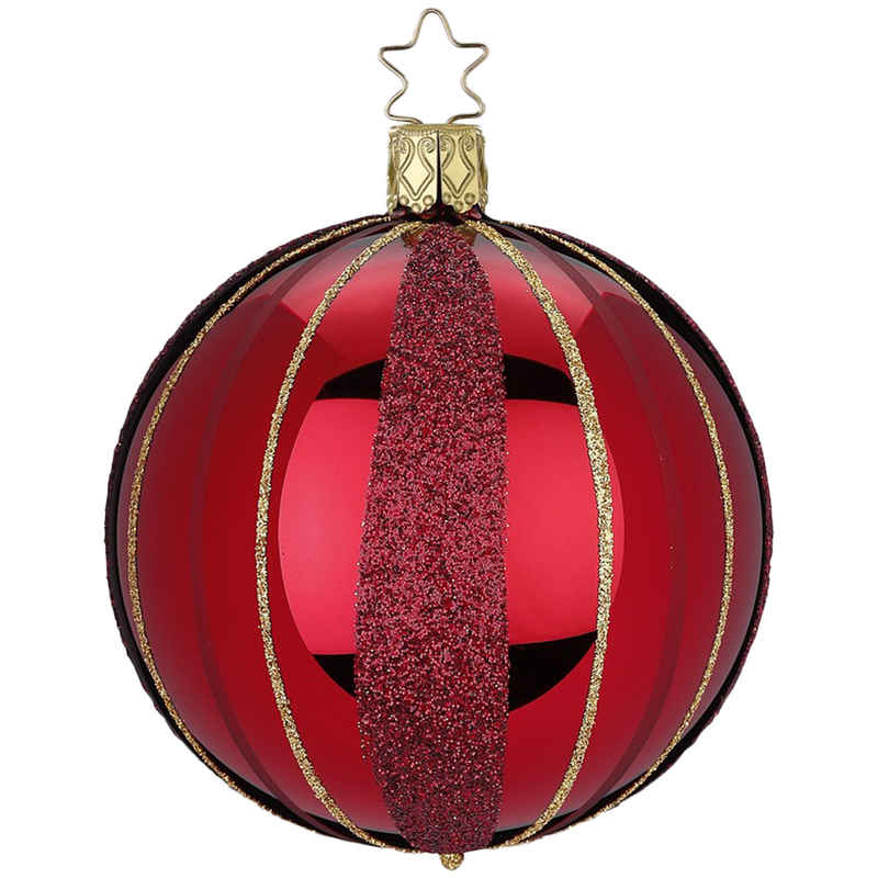 INGE-GLAS® Weihnachtsbaumkugel Christbaumkugel Traditionelle Streifen Ø8cm ochsenblut (1 St), mundgeblasen, handbemalt