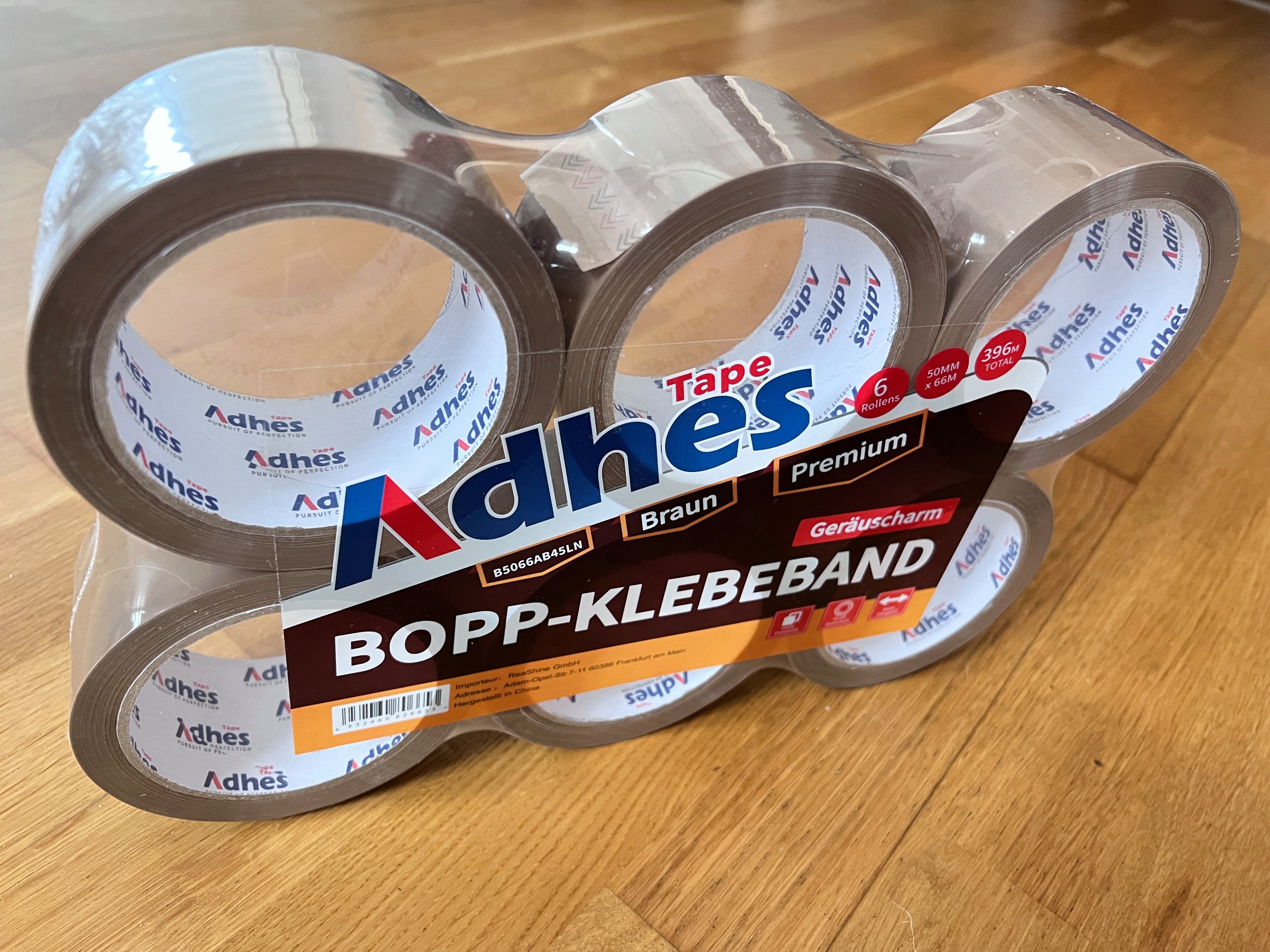 Adhes Tape Klebeband LEISE Paketklebeband, Blasenfrei Geräuscharmes Packband (36 Rollen, 36-St., je Rolle 66m (L) x 50mm (B), Dicke 45um) UV- und alterungsbeständig Verpackungsband