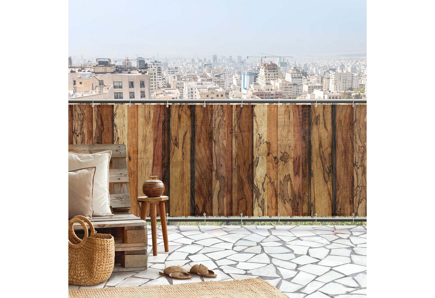 Thumbnail - Bilderdepot24 Balkonsichtschutz Sichtschutz Balkon Muster Natur Holz Woody Flamed Balkonbespannung (1m bis 10m fein gelo...