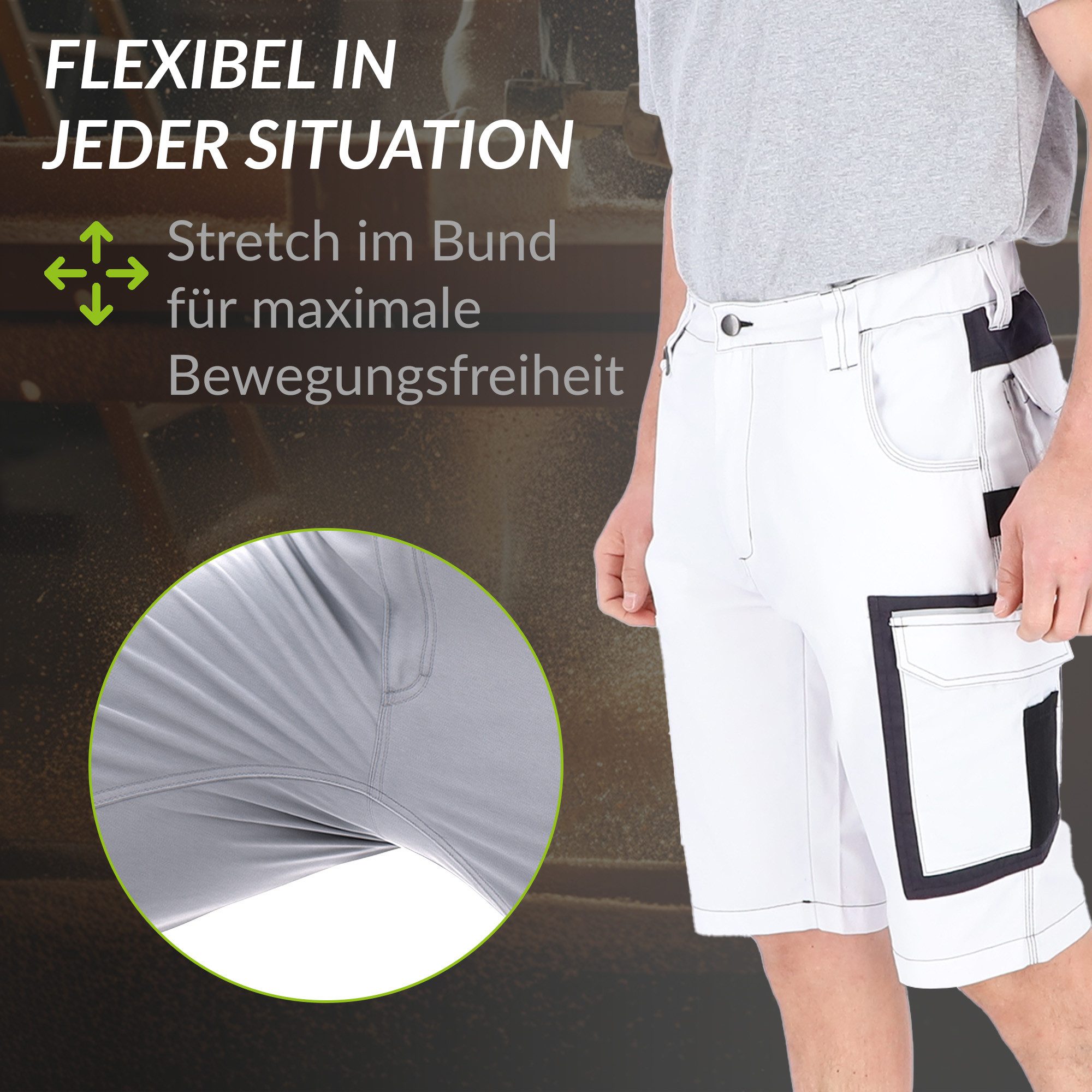 ELIWORX Arbeitsshorts Herren – Kurze Arbeitshose mit Stretch & Werkzeugtaschen - Kurze Hose Kurze Herrenshorts für Sommer & Werkstatt – Robust & Bequem