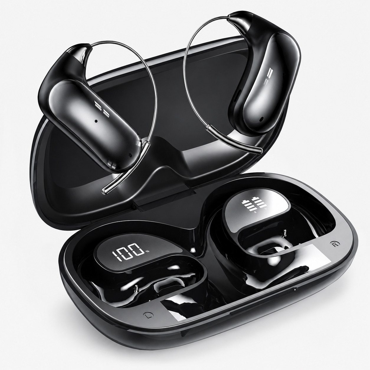 Futicare Bluetooth Kopfhörer Kabellos, Sportkopfhörer mit Ohrbügel, Open-Ear-Kopfhörer (Bluetooth 6.0, 46 Std., 2 Mikrofone, IPX5, Memory-Draht-Ohrbügel für Brillenträger)