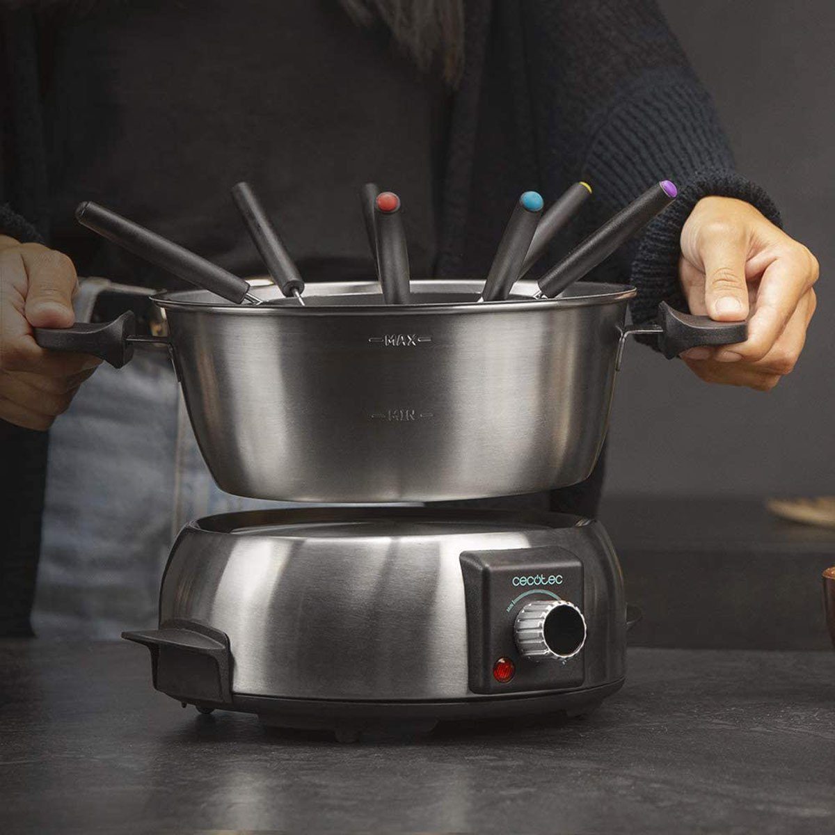 Cecotec Elektro-Fondue 08018 Fleisch-, Käse und Schoko-Fondue-Set für 8 Personen