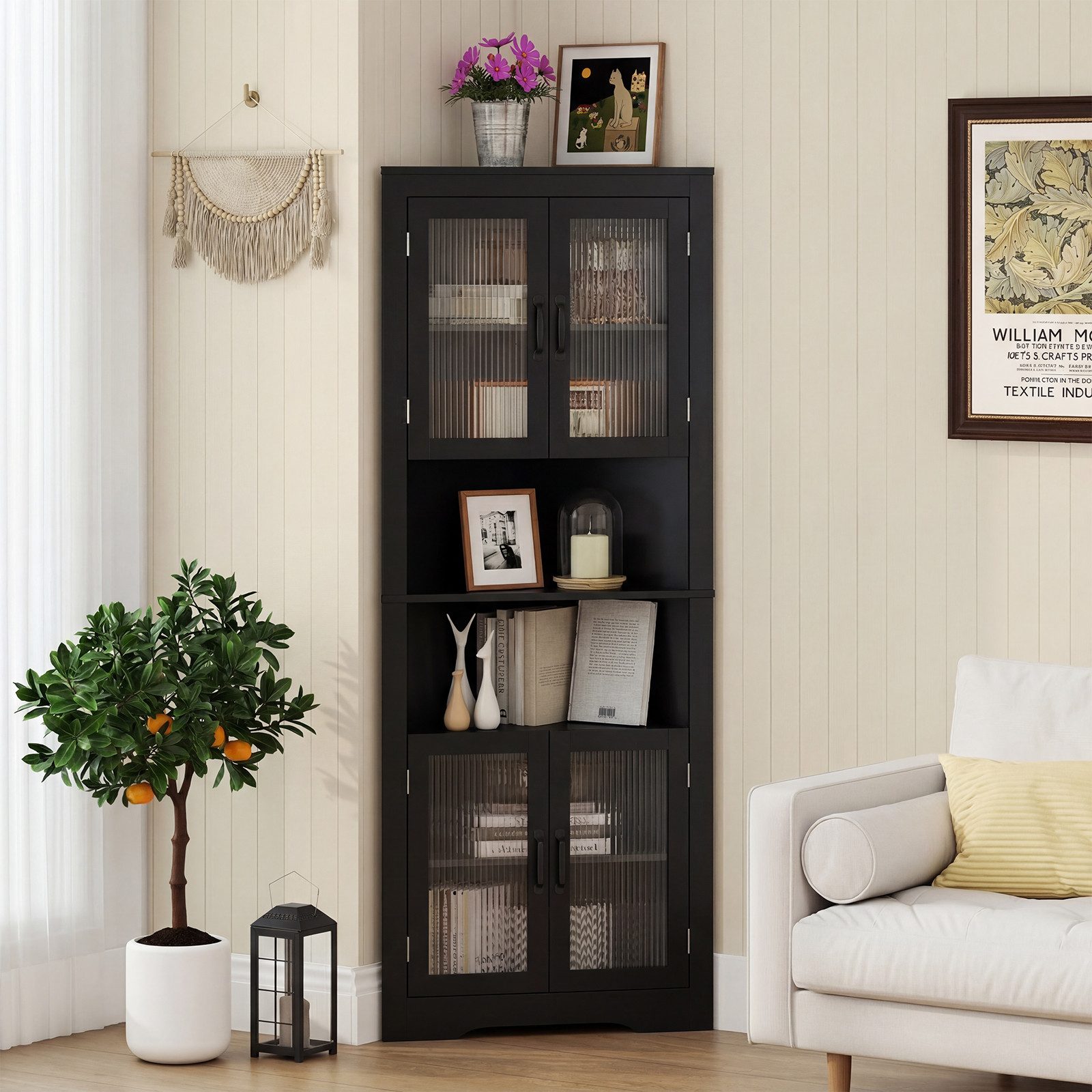 COSTWAY Vorratsschrank Hochschrank Eckschrnk mit Stauraum, weiß