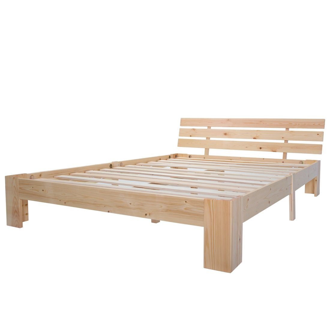 Massivholzbett (1-tlg., Maasivholzbett), Doppelbett mit Kopfteil und Lattenrost, 200 x 140 cm Futonbett