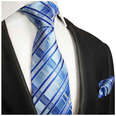 Paul Malone Krawatte Moderne Herren Seidenkrawatte mit Tuch gestreift 100% Seide (Set, 2-St., Krawatte mit Einstecktuch) Schmal (6cm), blau hellblau 2018