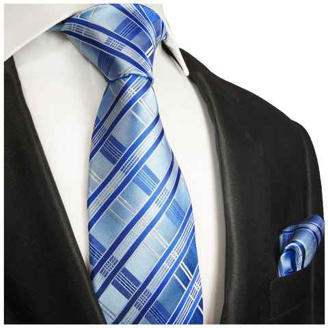 Paul Malone Krawatte Moderne Herren Seidenkrawatte mit Tuch gestreift 100% Seide (Set, 2-St., Krawatte mit Einstecktuch) Breit (8cm), blau hellblau 2018