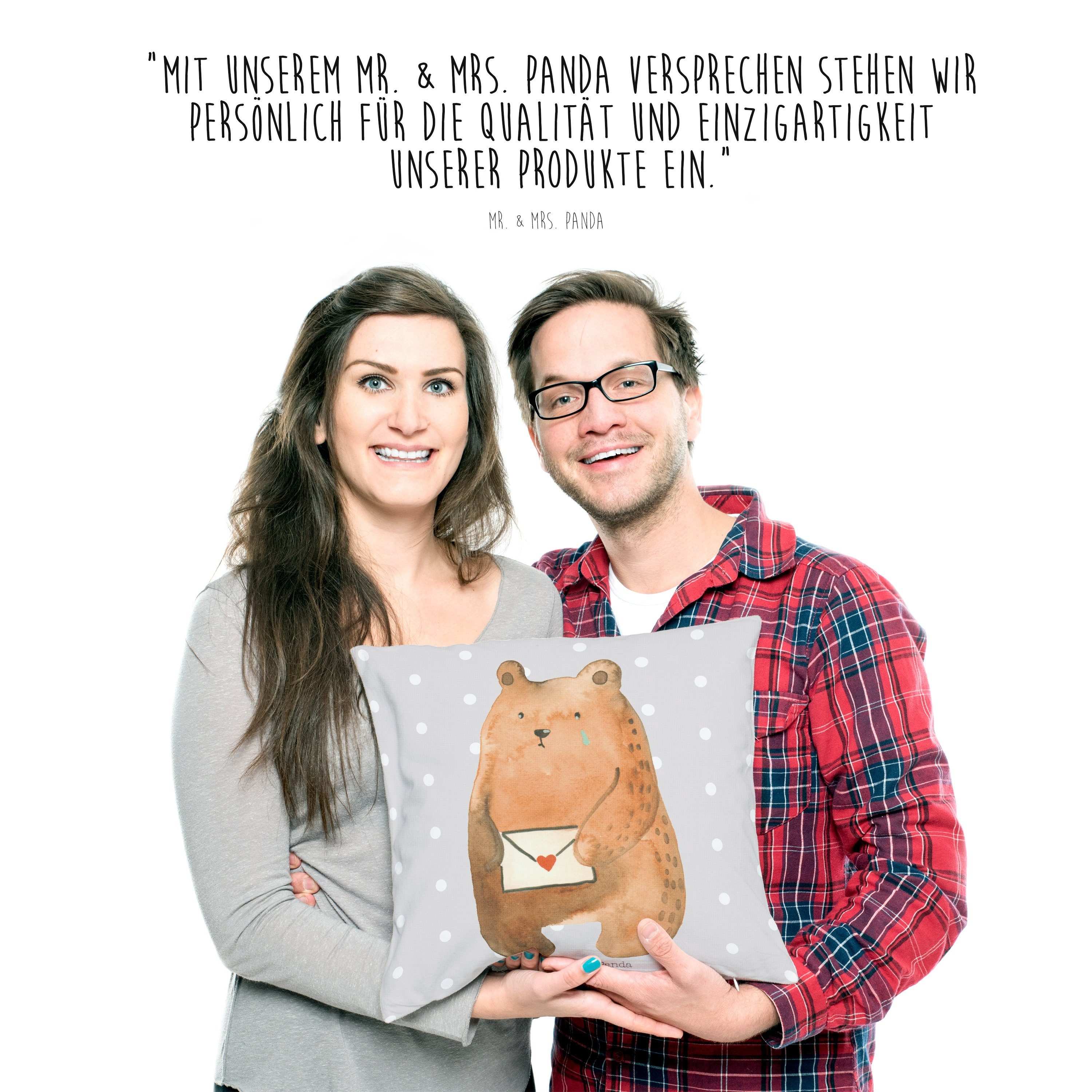 Mr. & Mrs. Panda Dekokissen Motivkissen Liebeskummer, Grau Liebesbrief-Bär - - Pastell Geschenk