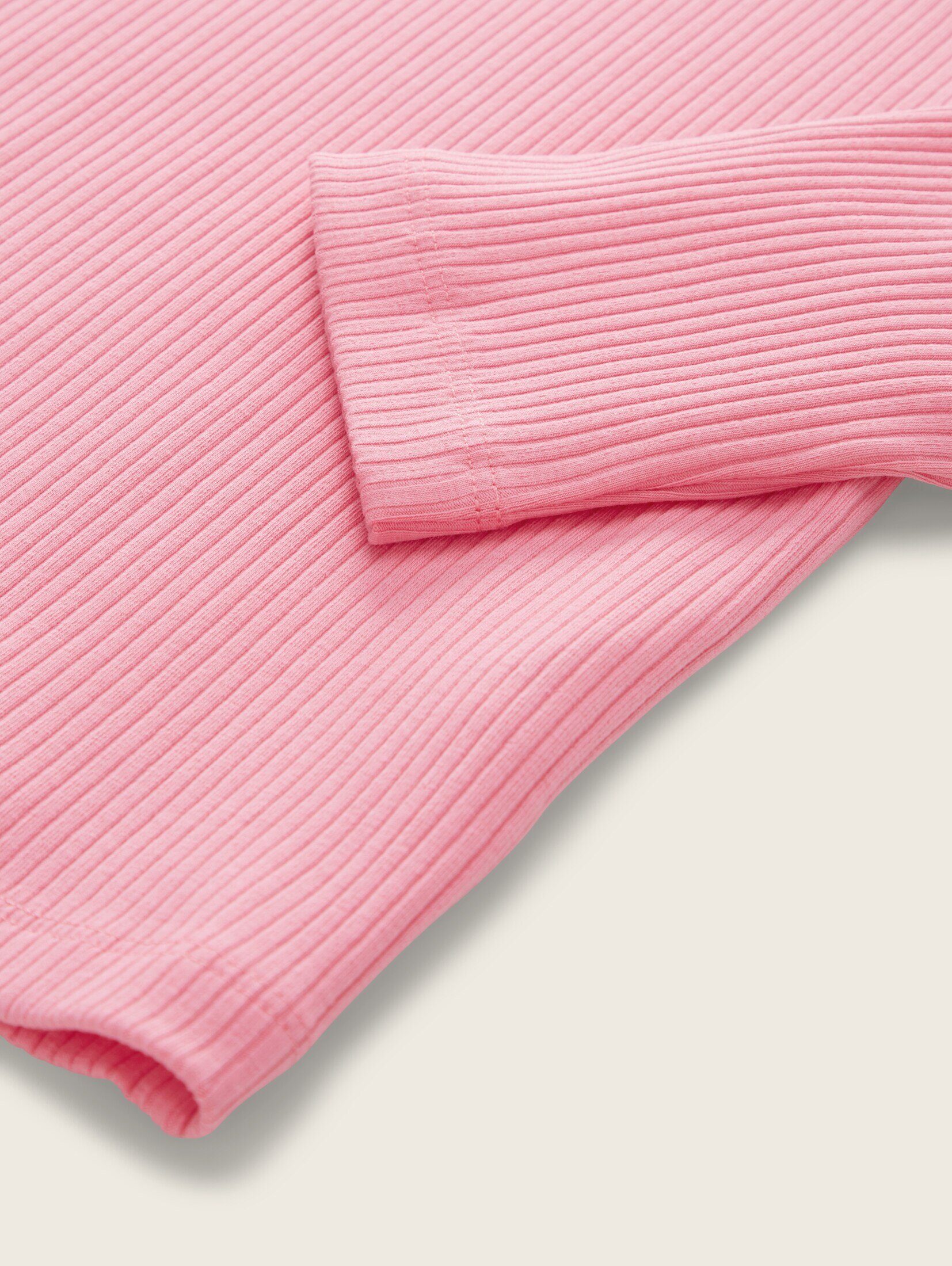 mit TOM Cropped Langarmshirt pink Polyester recyceltem TAILOR sunrise T-Shirt