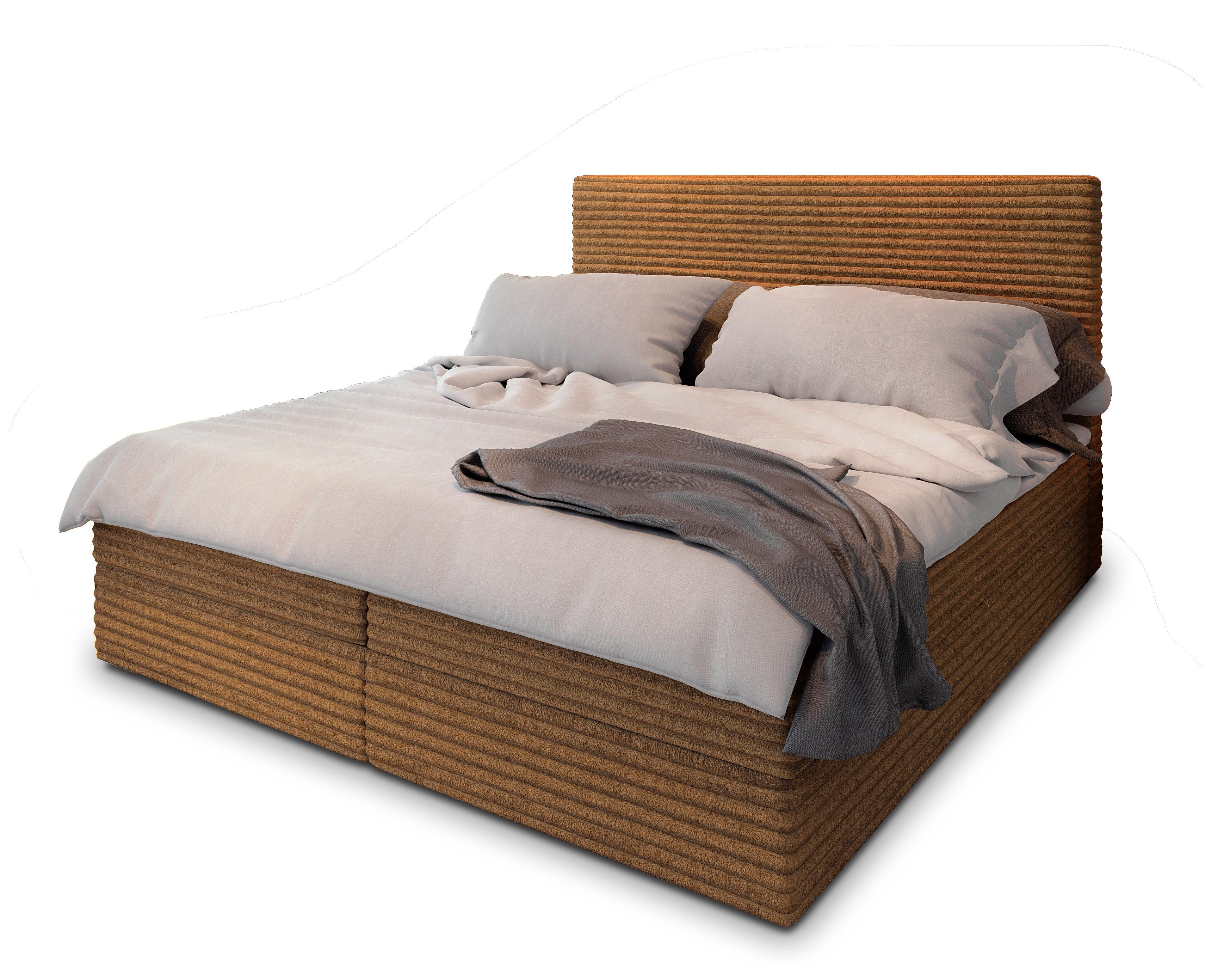 Masseno Boxbett PISA 140x200 cm mit Bonell Matratze und Topper, Doppelbett, Polsterbett mit Kopfteil, Boxspringbett