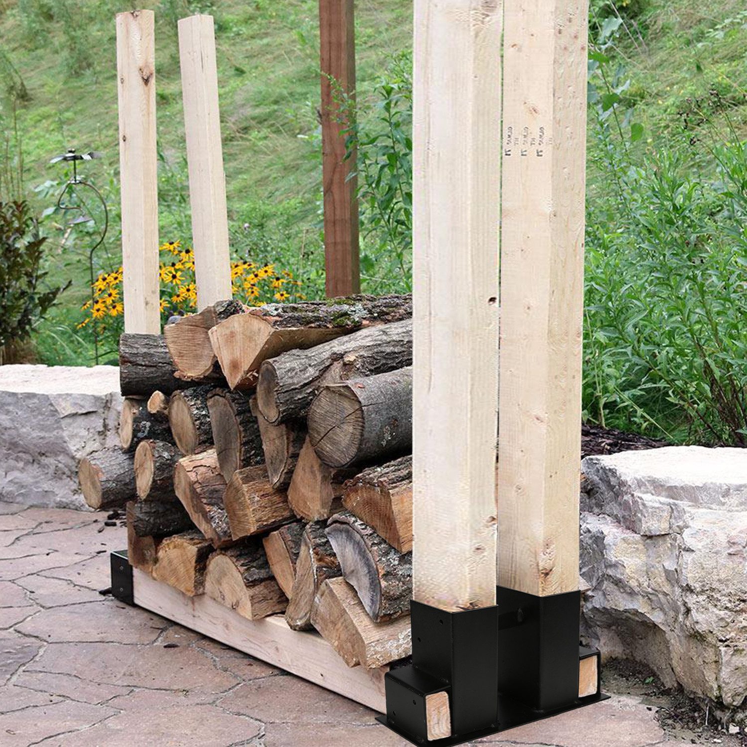 Clanmacy Stapelregal 4-12er Holzstapelhilfe Stapelhilfe Brennholz Verzinkt für Brennholz, 8-tlg. – Bild 4 von 5