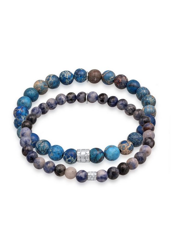 Kuzzoi Bead-Armband-Set Set aus Achat Edelstein Perlen Beads in 925 Silber,  Kugel