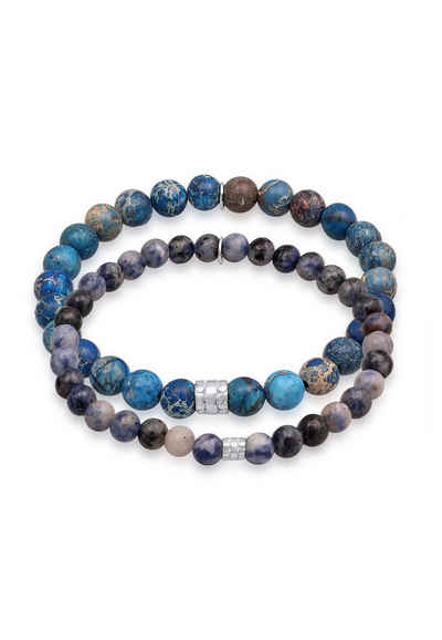 Kuzzoi Bead-Armband-Set Set aus Achat Edelstein Perlen Beads in 925 Silber, Kugel